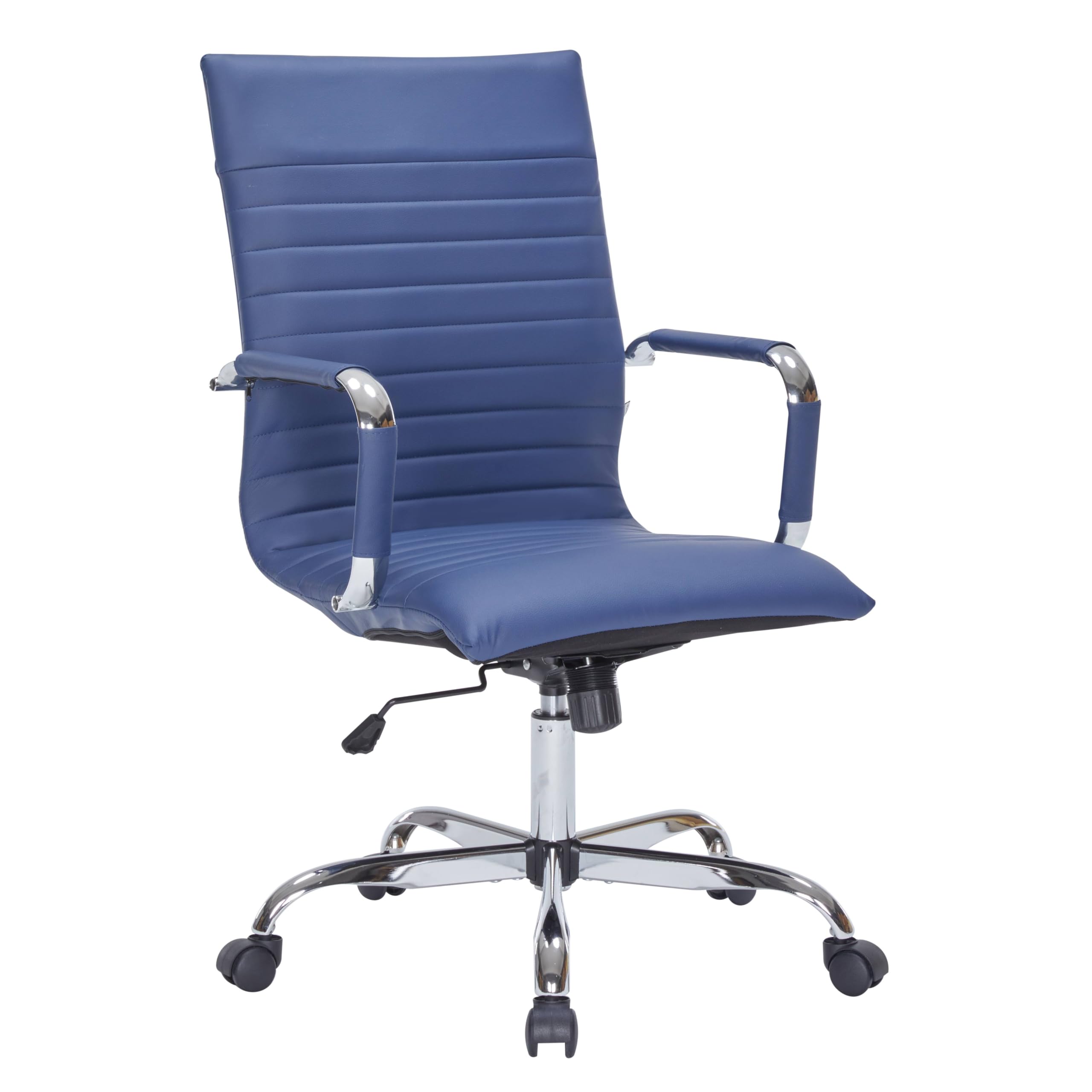 LeisureMod Harris Modern Adjustable Office Swivel Chair - Ergonomic High Back Leather Task Chair with Lumbar Support (Navy Blue) - Perfect for Home Office, Gaming & Workspace Comfort