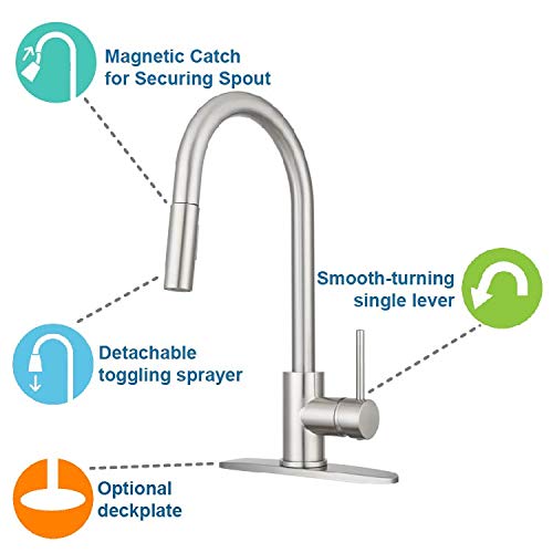 Pacific Bay Bellevue Swivel Kitchen Faucet with Pull-Down Sprayer - Brushed Satin Nickel Finish for Modern Kitchens | Perfect for Washing Dishes, Filling Pots & Daily Cooking Tasks