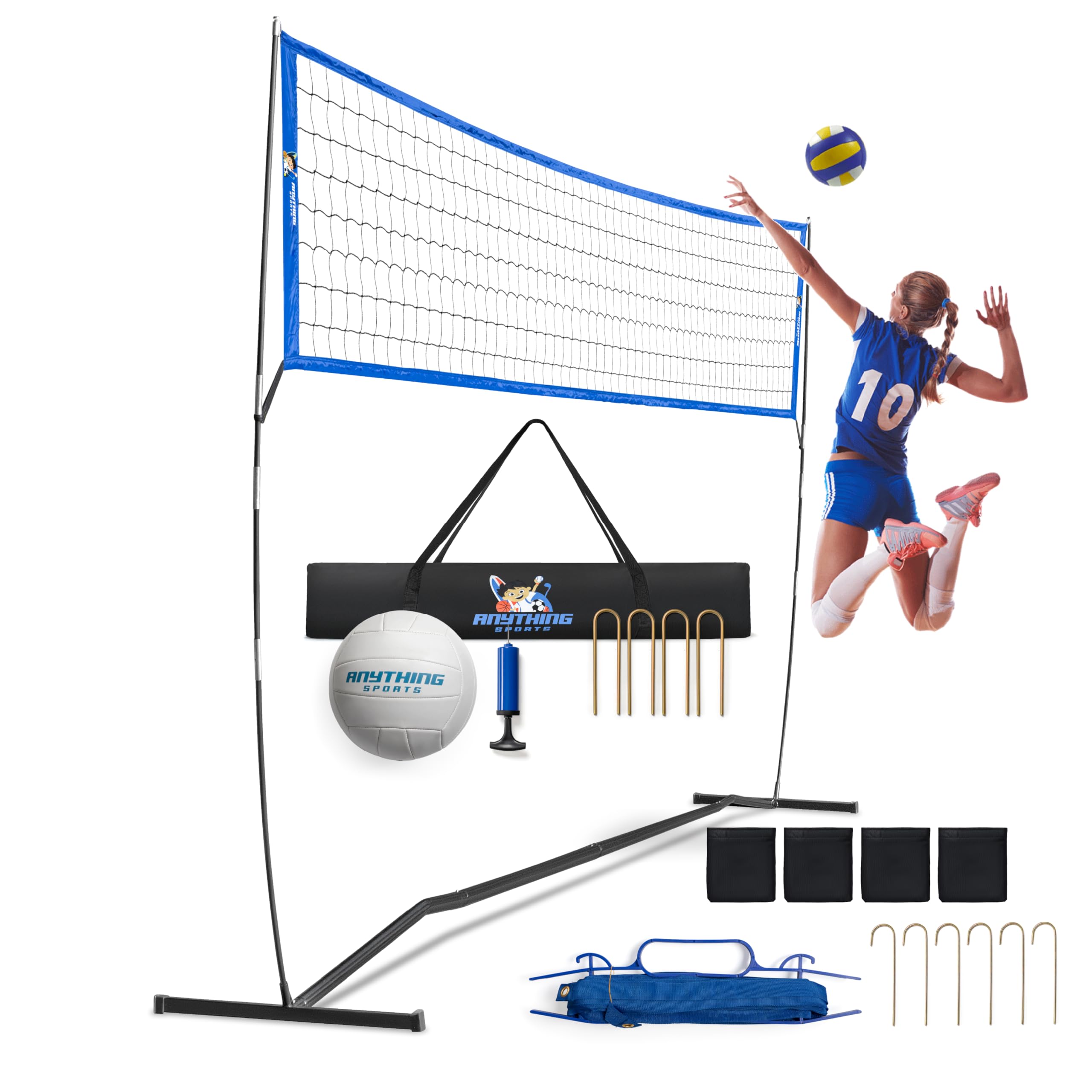 Premium Outdoor Volleyball Net Set - 12FT/20FT/32FT Adjustable Height with Volleyball, Pump, Boundary Markers & Carry Bag - Perfect for Backyard, Beach, Park & Camping Games