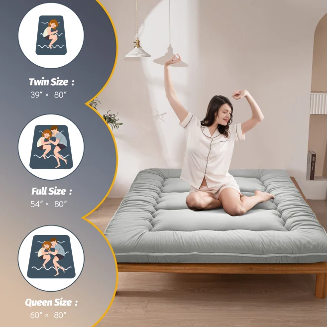 MAXYOYO Japanese Floor Mattress Futon - Foldable Tatami Mattress for Bedroom, Guest Room & Living Room - Comfortable Grey Floor Sleeping Pad for Adults & Kids