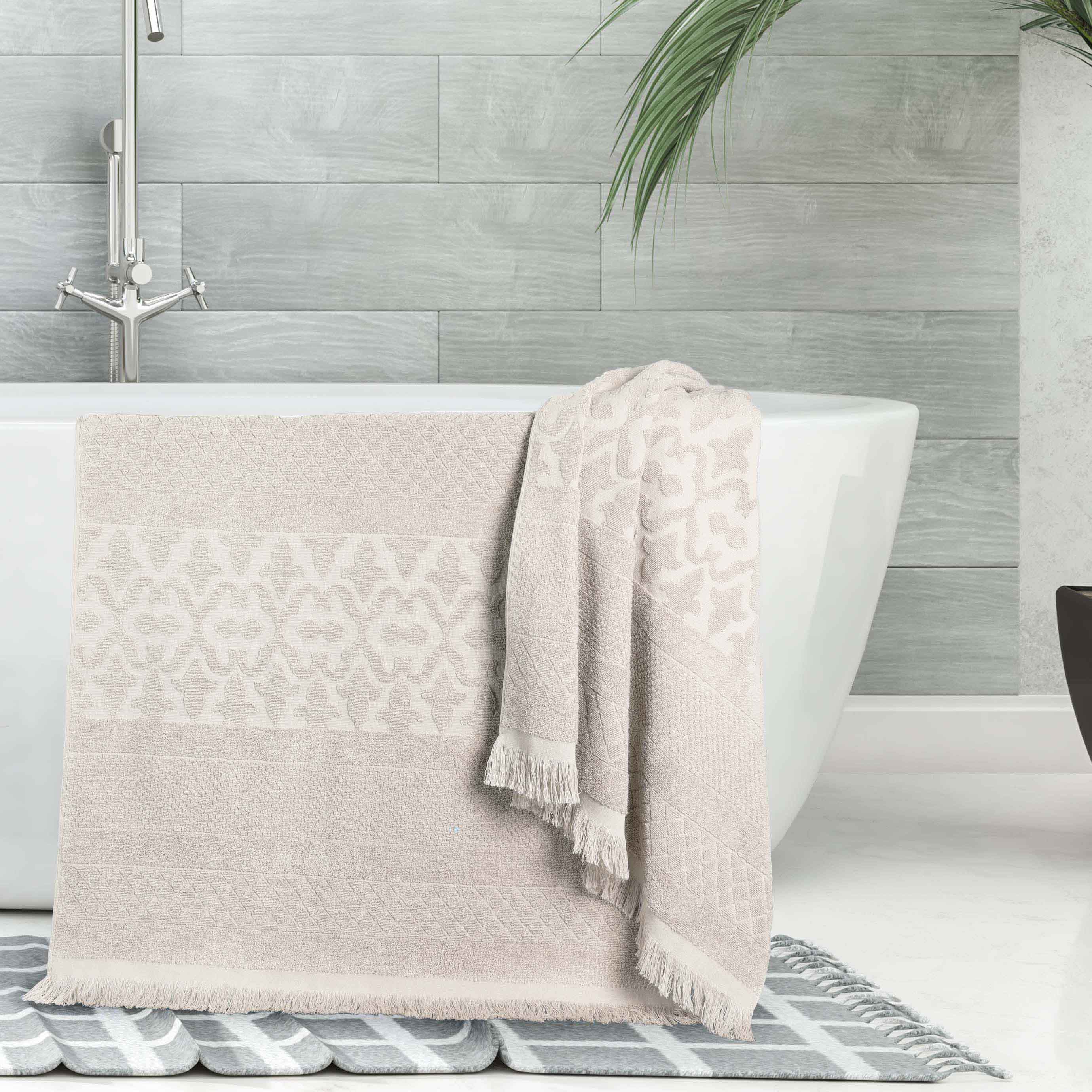 Premium Rolla Cotton Geometric Jacquard Plush Absorbent Bath Towel Set of 2 - Ultra Soft & Quick Dry Bath Sheets for Spa, Hotel & Luxury Home Use