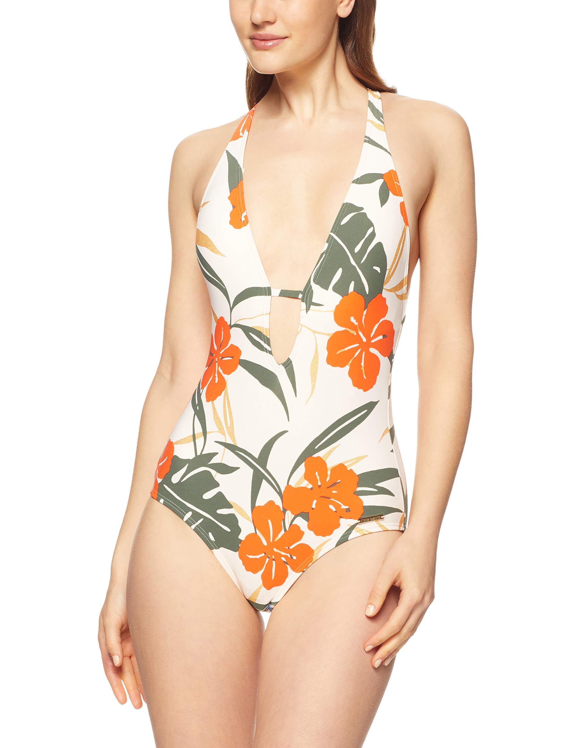 Vince Camuto Women's Plunging V-Neck One-Piece Swimsuit with Removable Soft Cups - Sexy Swimwear for Beach, Pool & Vacation - Plus Size Options Available