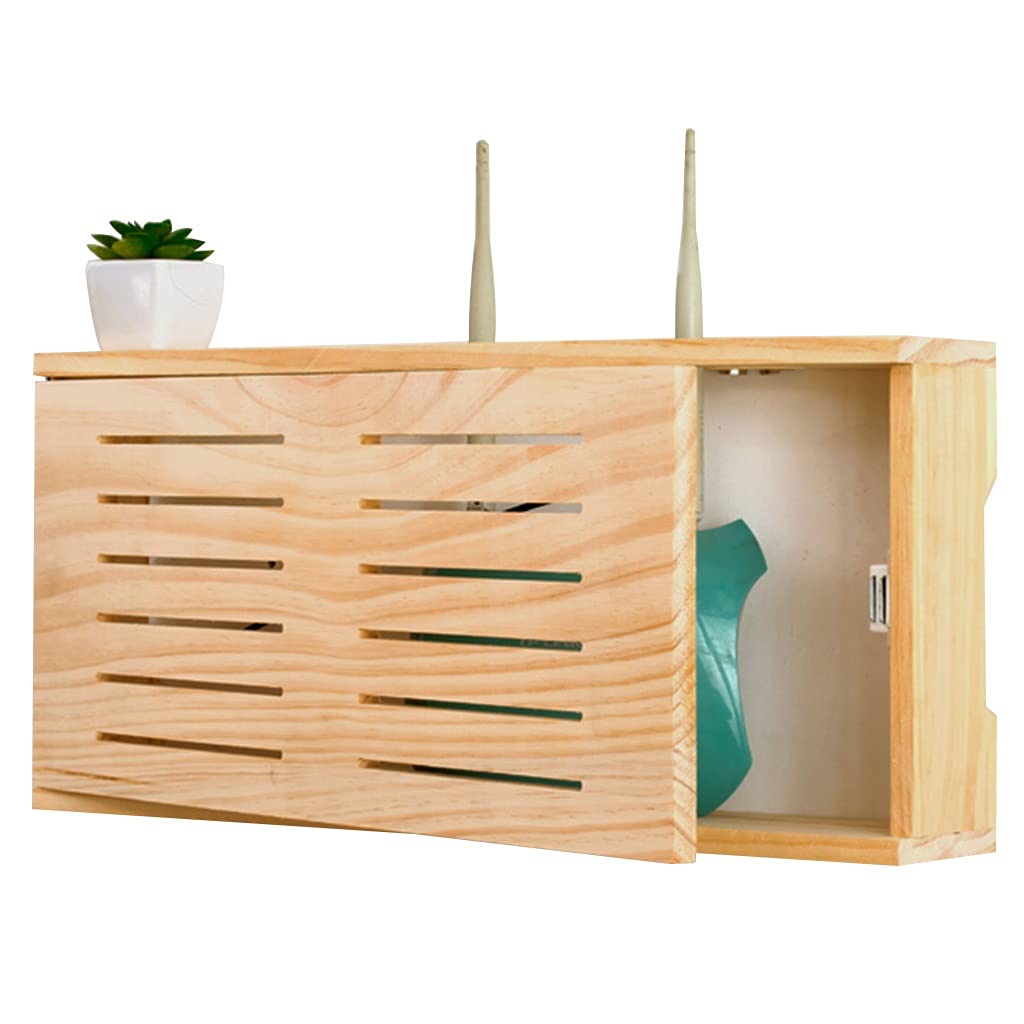Wall Mounted Router Shelf - Adjustable WiFi Router Stand with Cable Management, Floating Storage Bracket for Home & Office (Natural Wood Color) - Perfect for Organizing Modems, WiFi Routers, DVD Players and Network Equipment