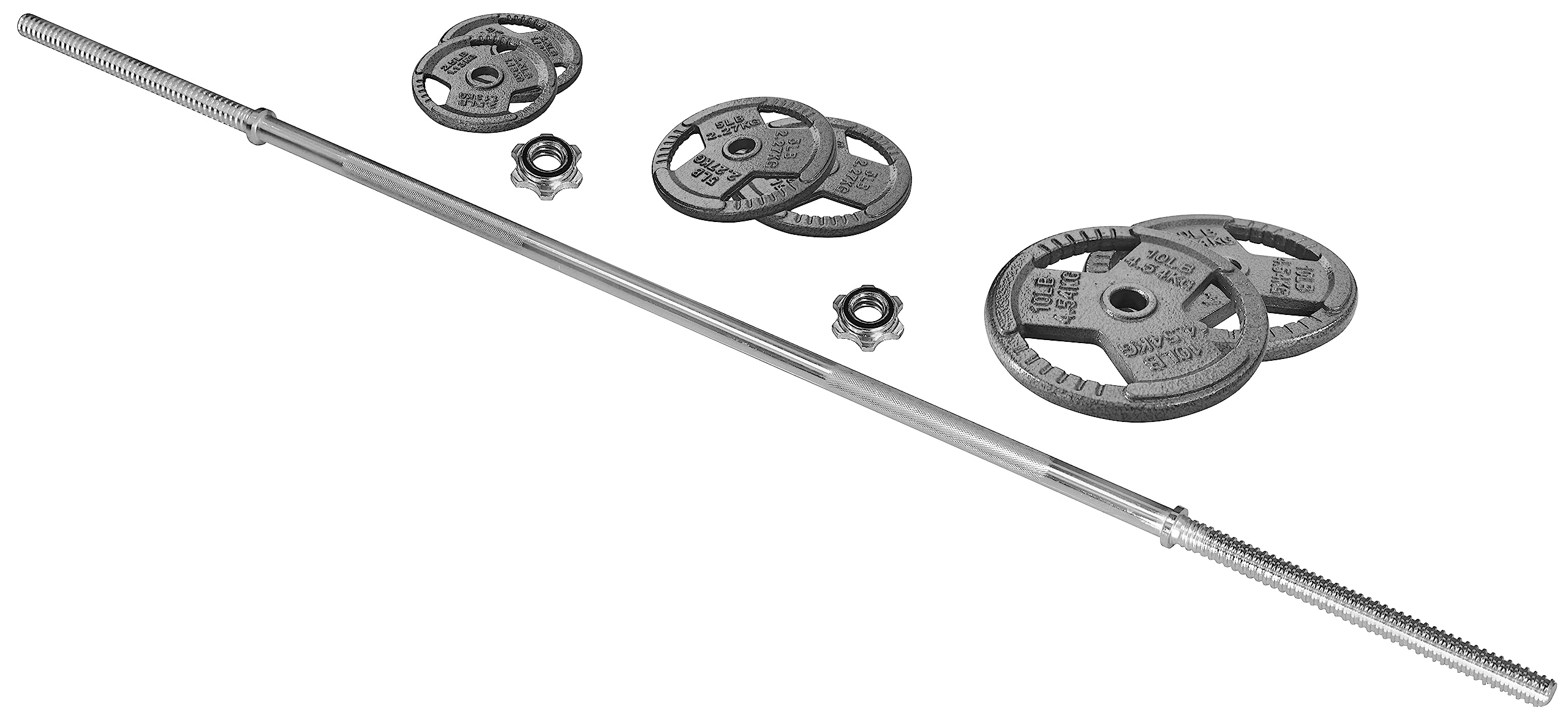 Cast Iron Standard Weight Plates Set - 45 lbs (35 lbs Plates + 10 lbs Barbell) with 5FT Standard Barbell & Star Locks - Strength Training & Home Gym Equipment for Weightlifting, CrossFit & Fitness Workouts