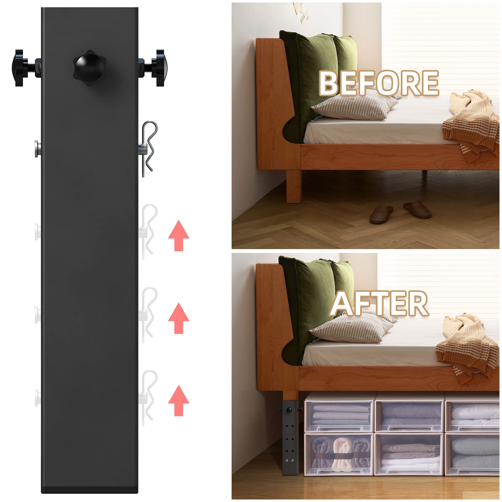 4 Pack Heavy Duty Carbon Steel Bed Risers - Adjustable Height 3.2