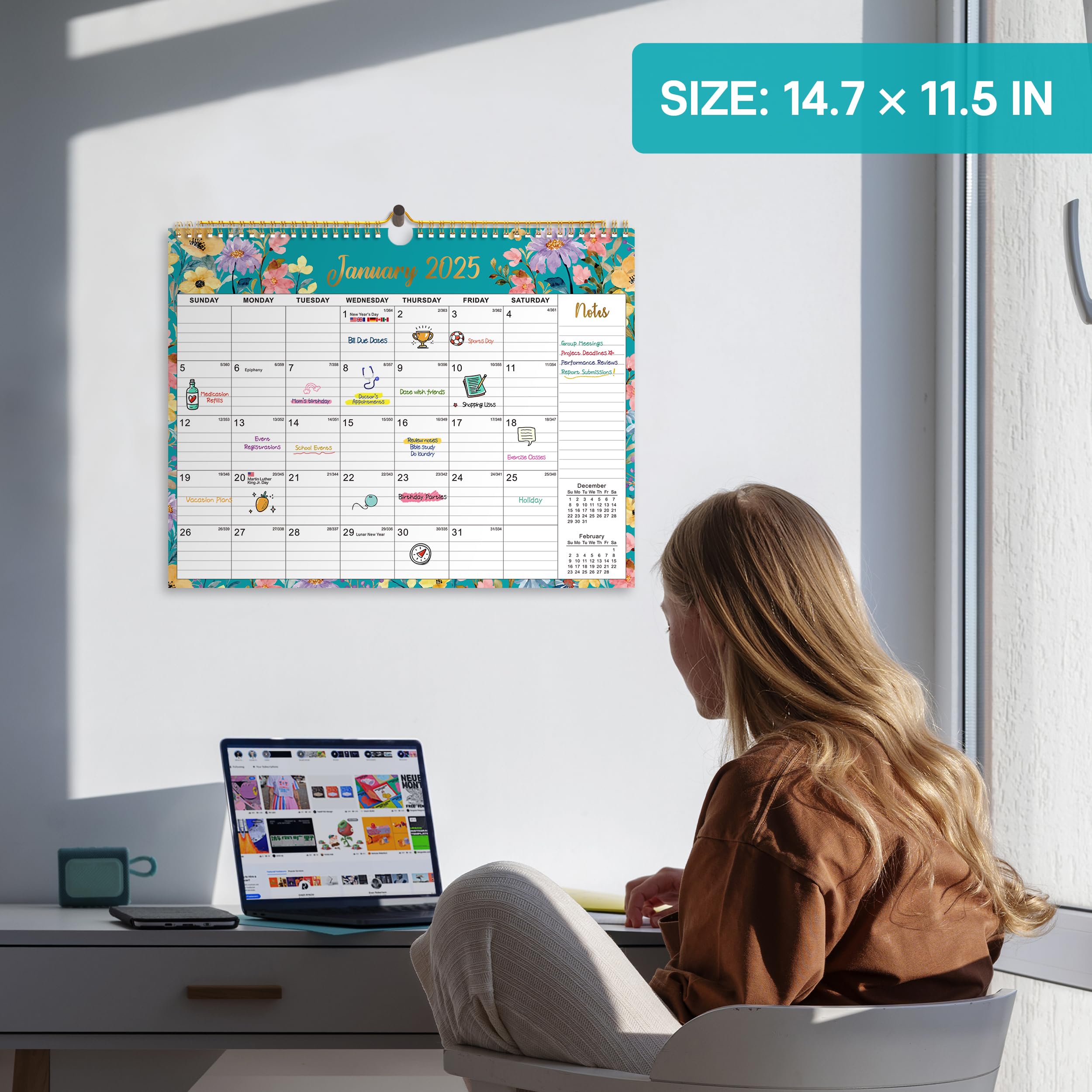 2025-2026 Monthly Wall Calendar with Spiral Binding - 18 Months (Jan 2025 to Jun 2026) - 11.5