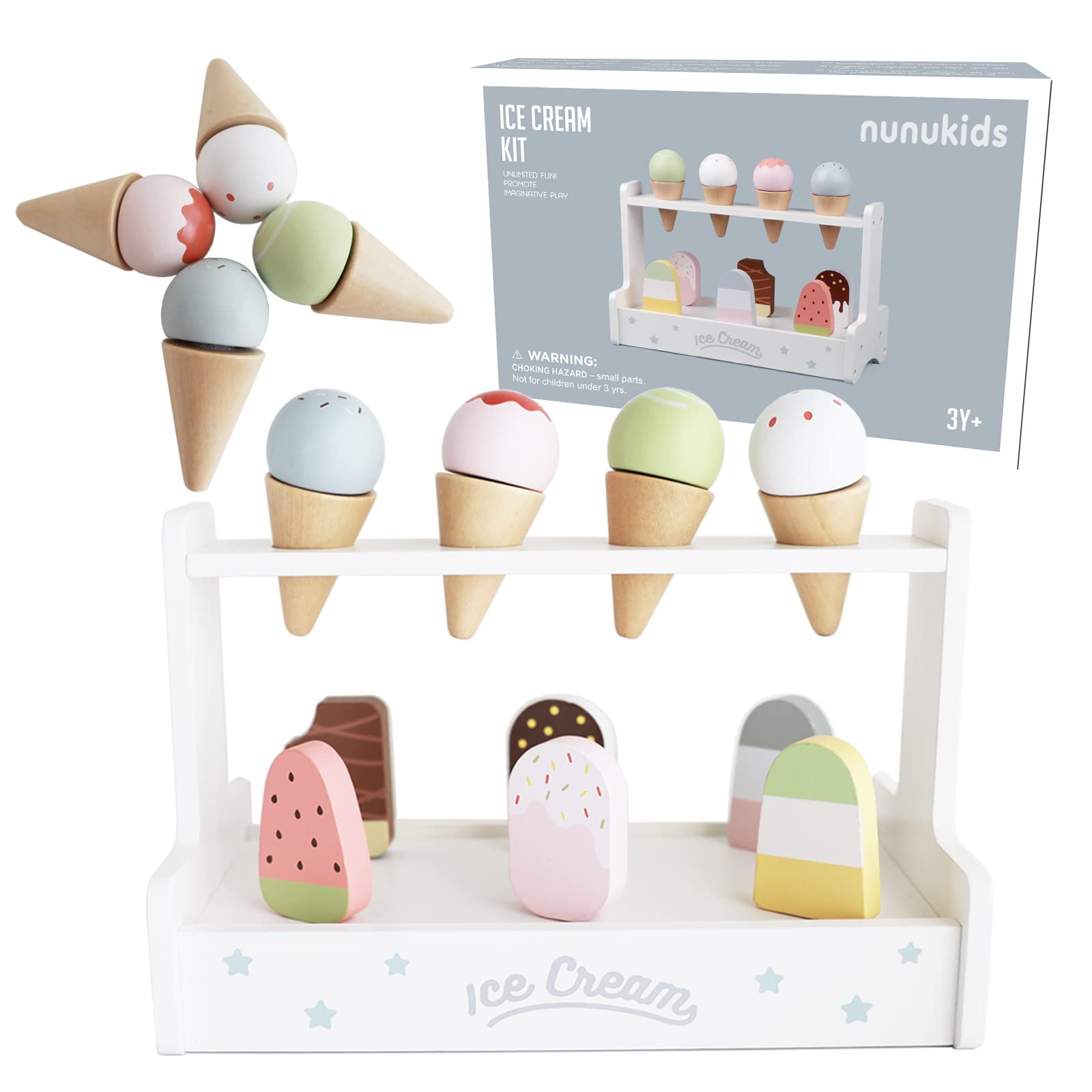 **Wooden Ice Cream Playset - 10-Piece Pretend Play Ice Cream Toys for Toddlers & Kids - Perfect for Imaginative Play, Birthday Gifts & Preschool Learning**