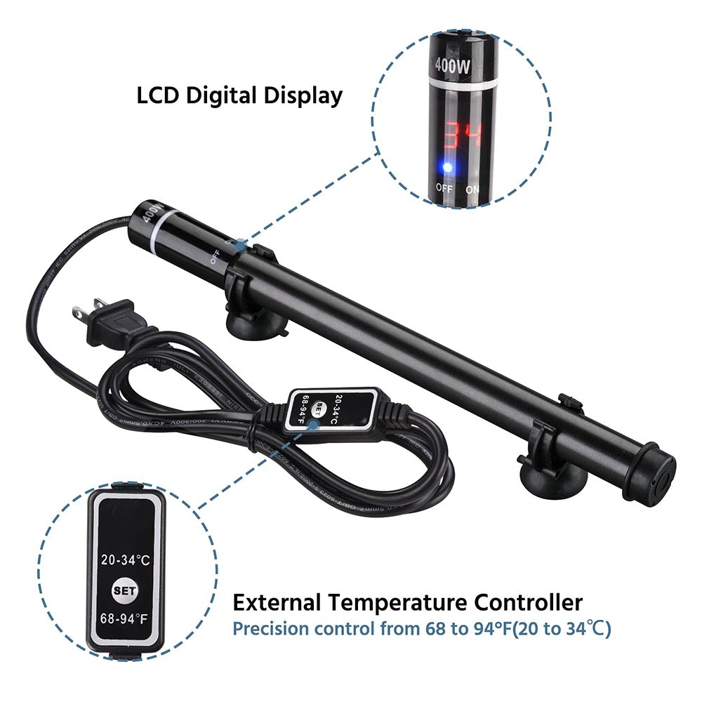AquaBasik Titanium Aquarium Heater 400W - Submersible Fish Tank Heater for Saltwater & Freshwater Tanks | Perfect for Tropical Fish, Reef Tanks & Aquatic Pets