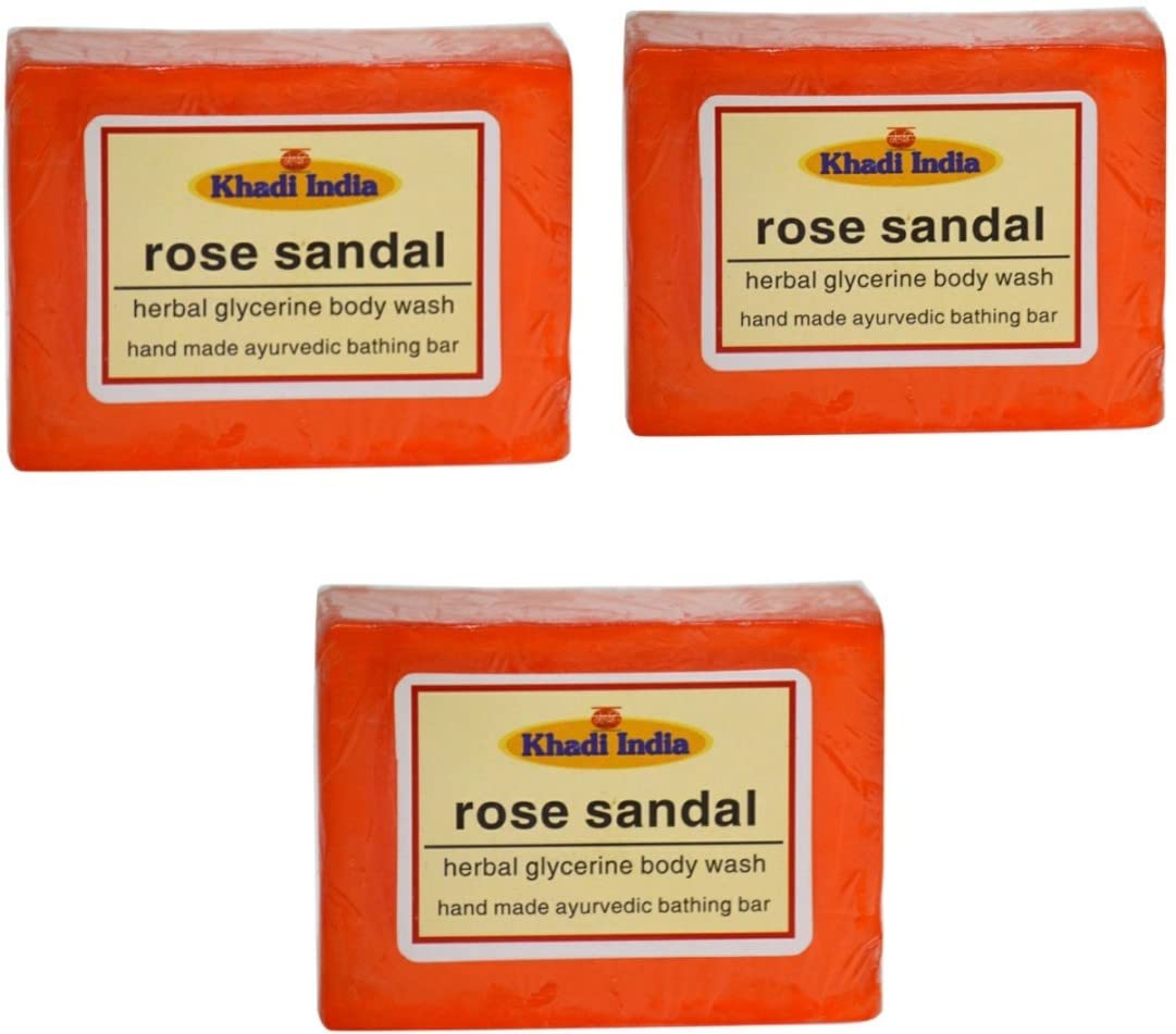 Organic Ayurvedic Herbal Rose Sandalwood Soap & Body Wash (125g x 3 Pack) - Natural Skincare for Dry & Sensitive Skin - Perfect for Daily Cleansing & Aromatherapy