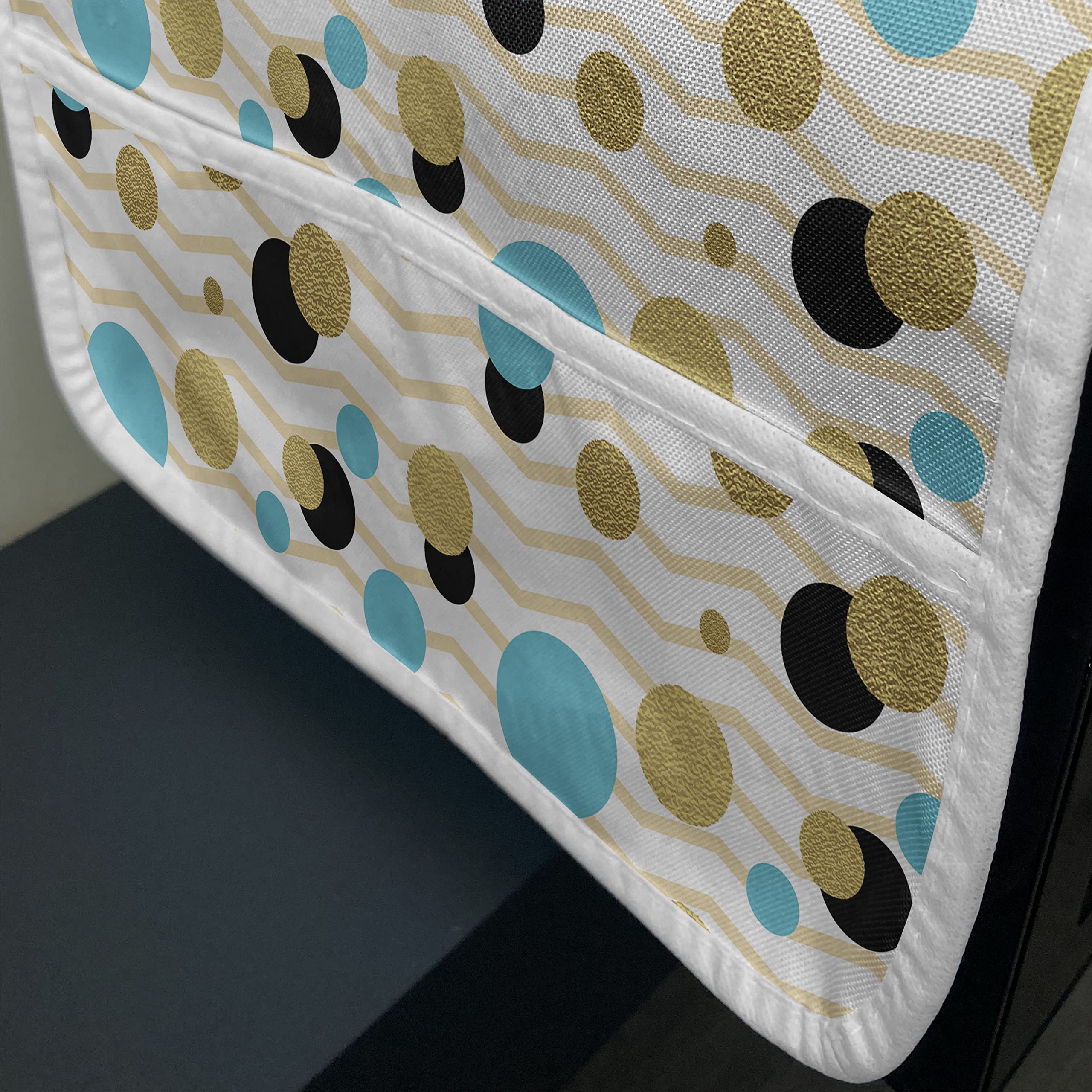 Ambesonne Abstract Microwave Oven Cover - Water Resistant Kitchen Organizer with Pockets, Trippy Geometric Circles Design on Yellow Zig Zag Background, 36