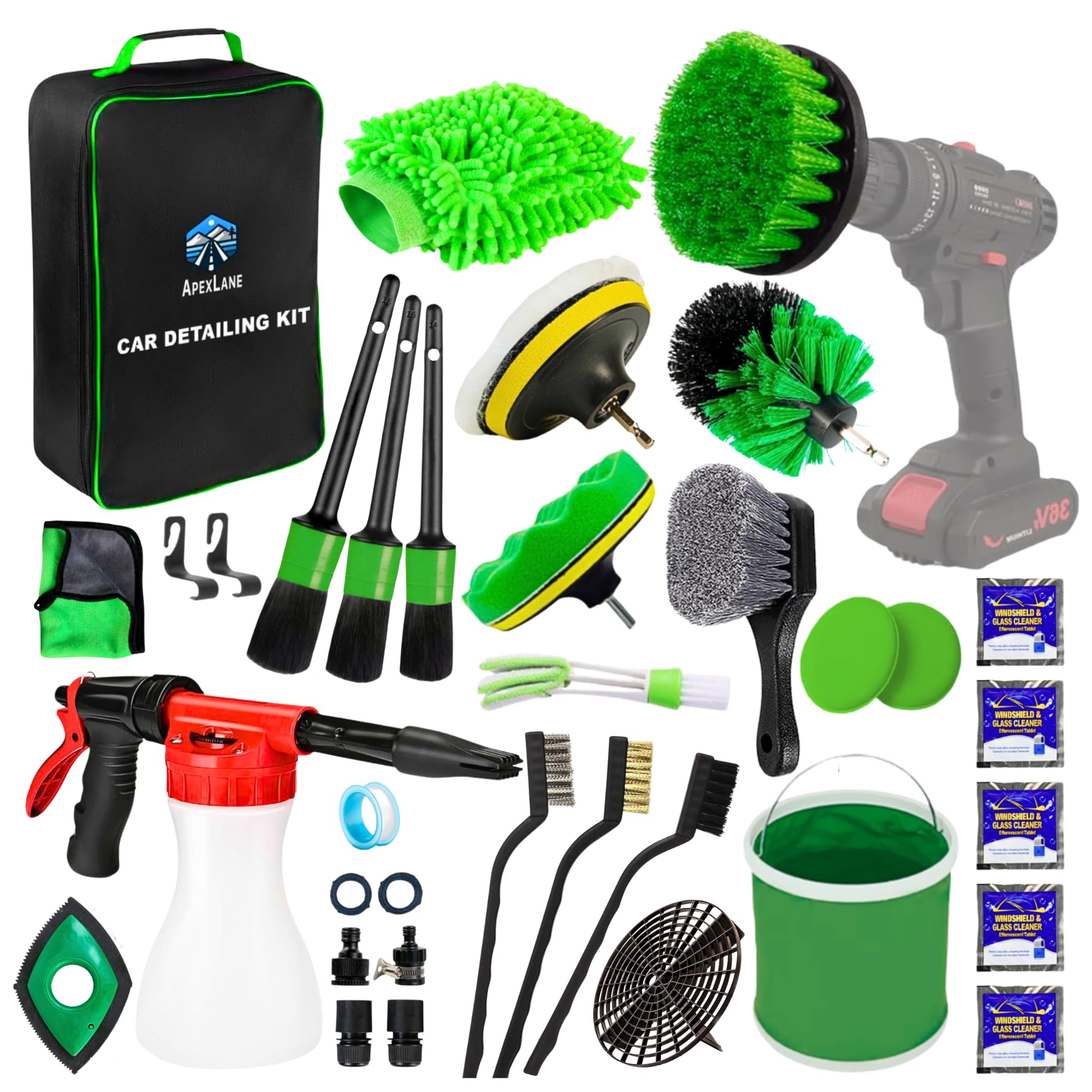 31-Piece Car Detailing Kit - Professional Auto Detailing Brush Set with Drill Brushes, Wash Mitt, Waxing & Sponges - Complete Car Cleaning Kit for Interior & Exterior Detailing - Perfect for Car Washing, Waxing & Deep Cleaning