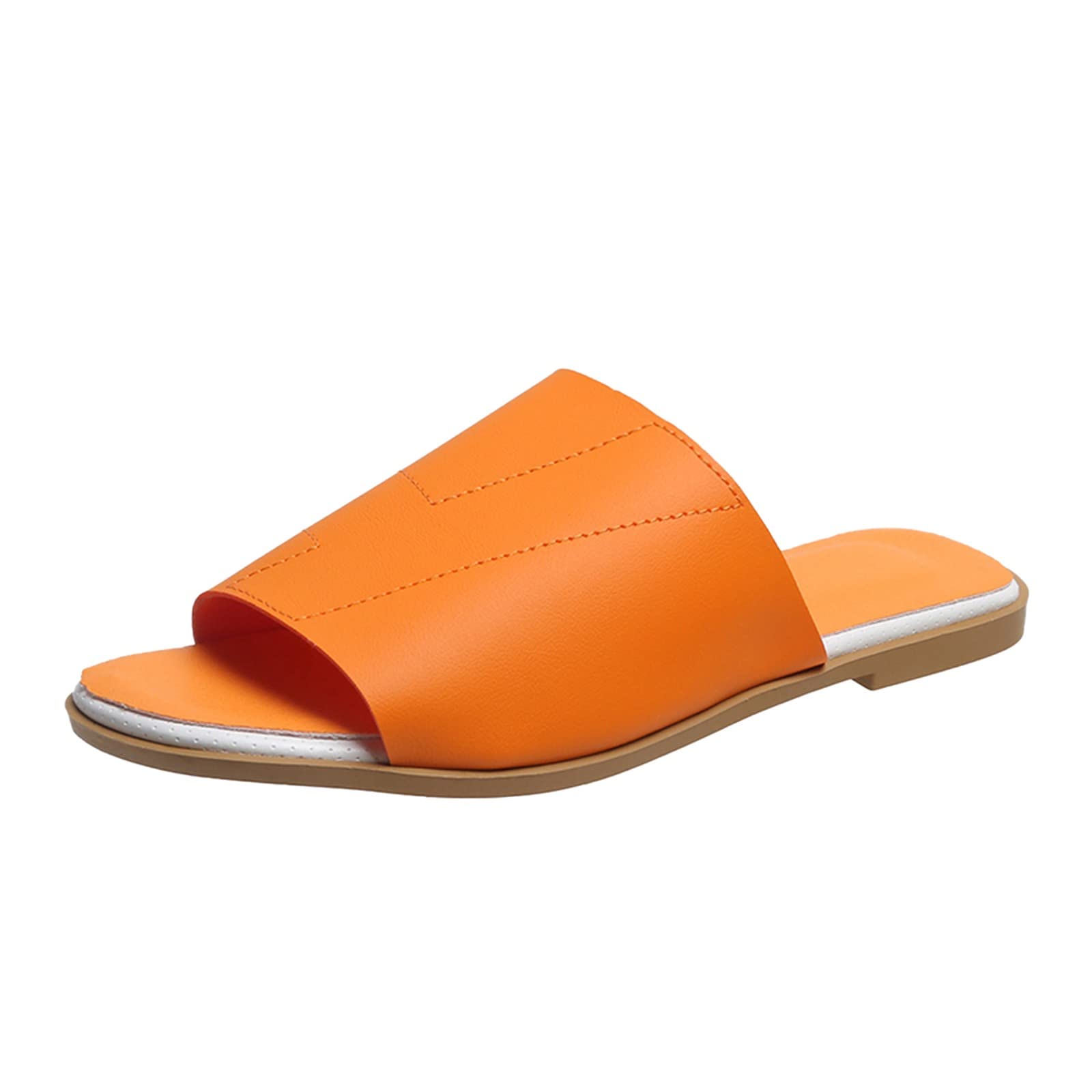 Women's Fashion Solid Color Leather Flat Sandals - Comfortable Casual Beach Travel Sandals & Slippers for Summer Vacations, Poolside Relaxation and Seaside Strolls