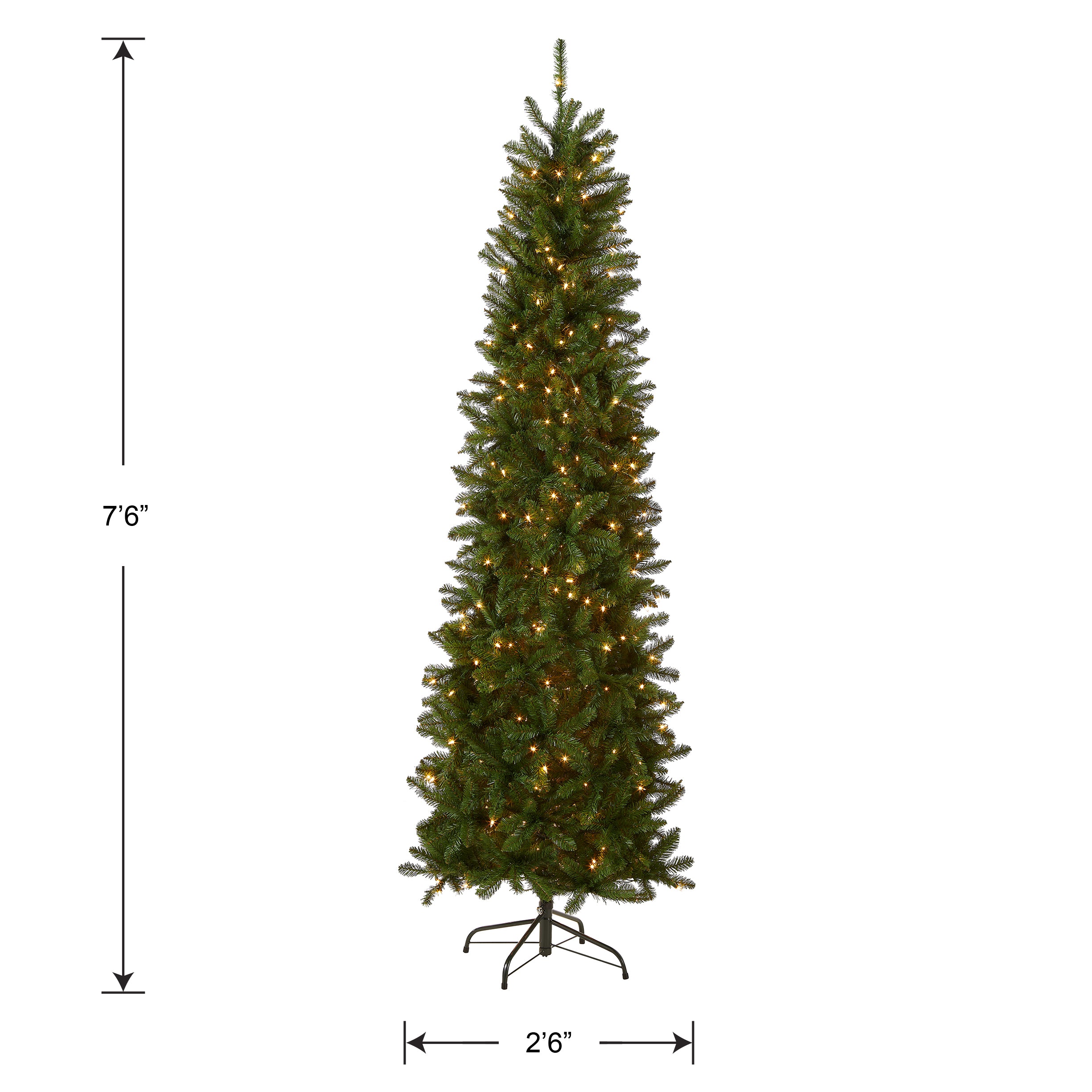 7.5 ft Pre-Lit Kingswood Fir Pencil Christmas Tree with 600 Clear LED Lights - Perfect for Living Room, Office & Holiday Decorations