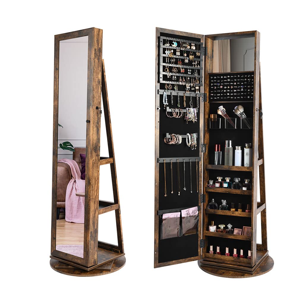 360° Rotating Jewelry Armoire with Lockable Full-Length Mirror - Large Capacity Jewelry Organizer with Storage Shelves for Bedroom & Cloakroom | Perfect for Jewelry Display, Storage & Dressing Room Organization