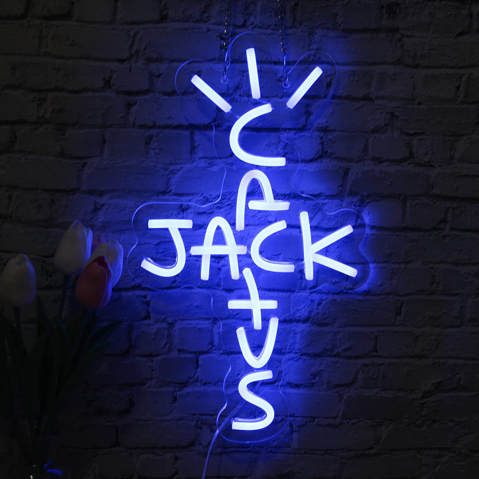 Cactus Jack Blue Neon Sign - LED Wall Art Decor for Bedroom, Home Bar, Pub & Party | USB Powered Rap & West Coast Themed Light Up Hanging Sign for Music Lovers & Urban Style Spaces