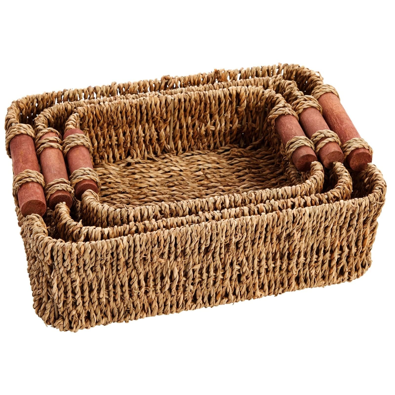 Juvale 3-Piece Small Wicker Basket Set - Woven Storage Bins with Handles for Bathroom, Closet & Kitchen Organization (3 Sizes) - Perfect for Towels, Toilet Paper & Shelf Decor