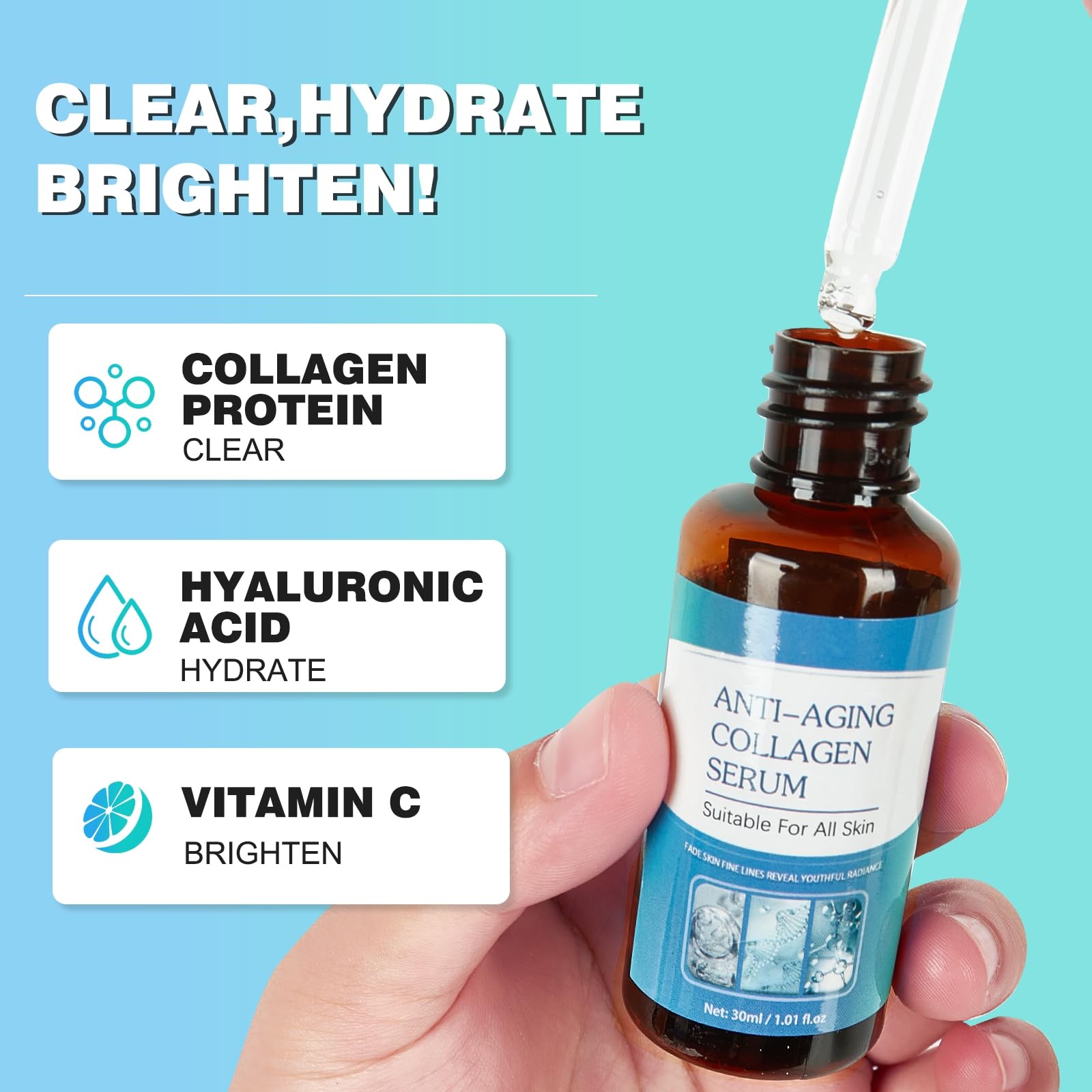 3 Pcs Olavita Vitamin C & E Facial Serum - Anti-Aging Face Tightening Serum for Women, Plumping Skin Essence with Collagen Boost | Day & Night Moisturizer for Glowing Skin