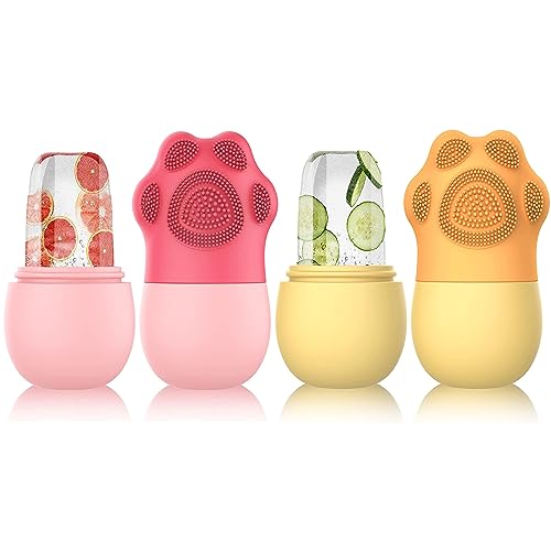 Facial Ice Roller & Ice Mold Set for Puffiness Relief - 2 Pack (Yellow & Pink) | Beauty Skin Care Tools for Face & Eye Massage | Reduce Swelling & Refresh Skin - Perfect for Morning Routine & Post-Workout Recovery