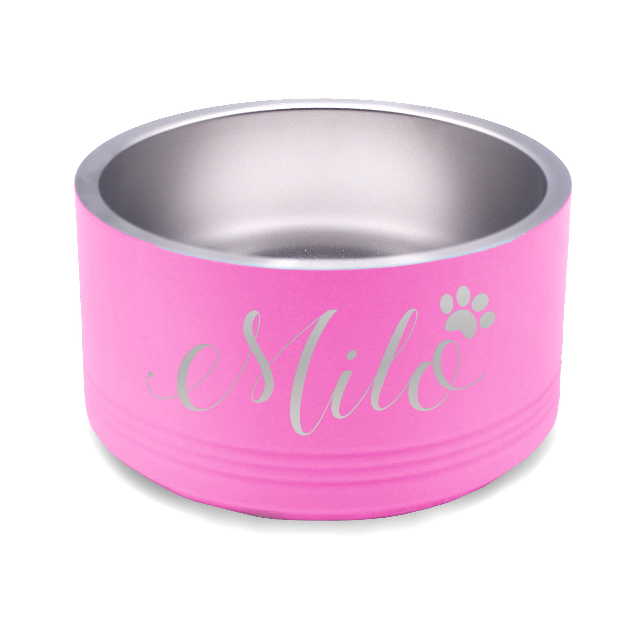 Custom Personalized Stainless Steel Pet Bowl for Dogs & Cats - Engraved Non-Slip Food & Water Dish (64oz Large, Pink) - Perfect for Home, Travel & Outdoor Use