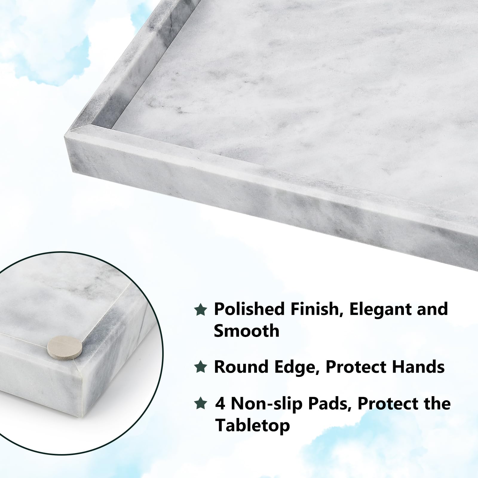 Premium Natural Marble Tray for Jewelry, Cosmetics & Home Decor - Elegant Rectangle Stone Tray for Bathroom, Vanity, Kitchen & Office Desk - Perfect for Organizing Candles, Perfume & Lotion Bottles