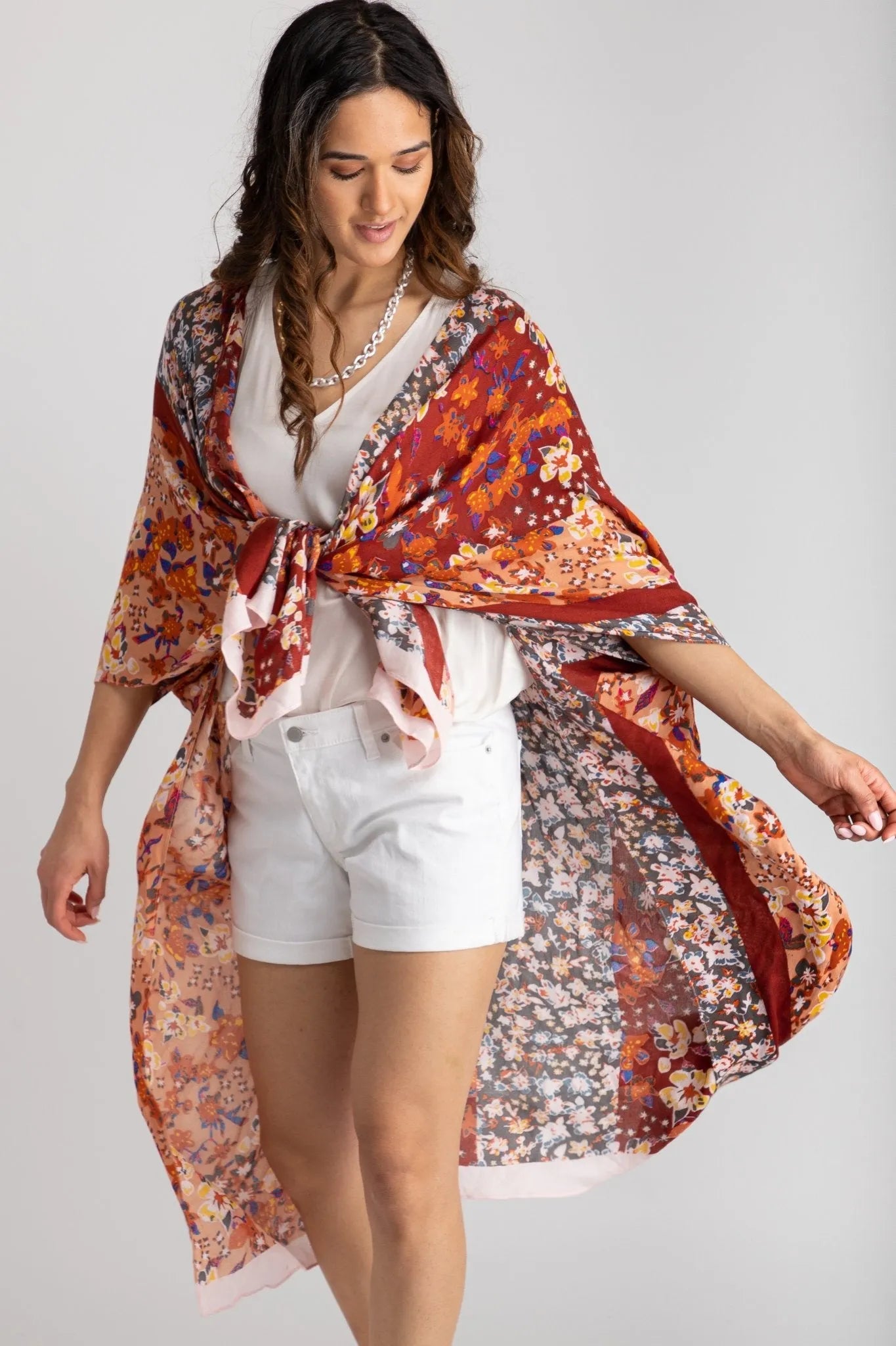 Floral Multi-Patterned Kimono Long Sleeve Robe - Elegant Boho Cover Up for Women, Beachwear, Loungewear & Festival Outfit
