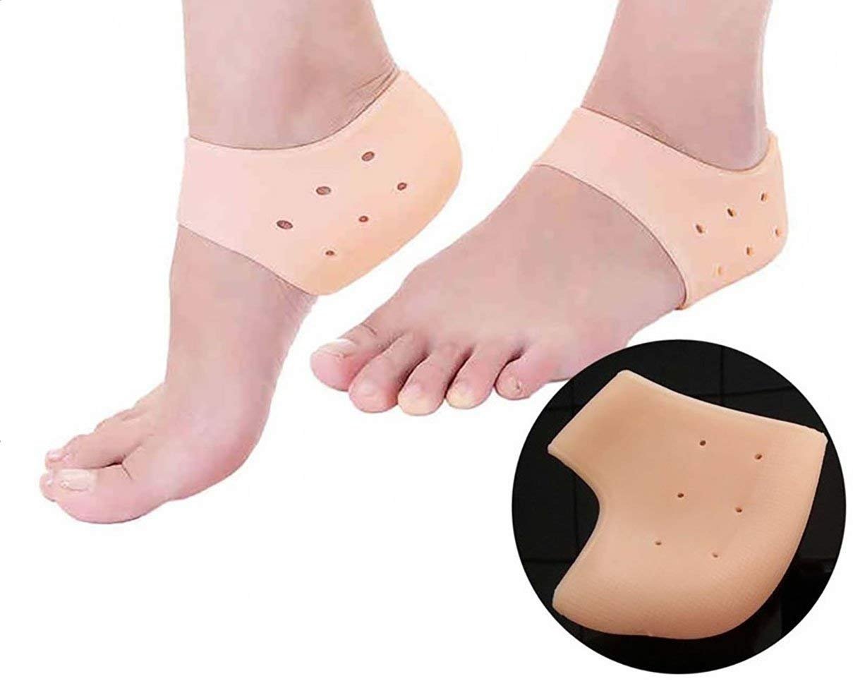 Qualitech Silicone Gel Heel Socks for Swelling & Pain Relief - Foot Care & Ankle Support Socks for Men & Women (Beige, One Size Fits Most) - Ideal for Diabetic Foot Care, Post-Surgery Recovery & Daily Comfort