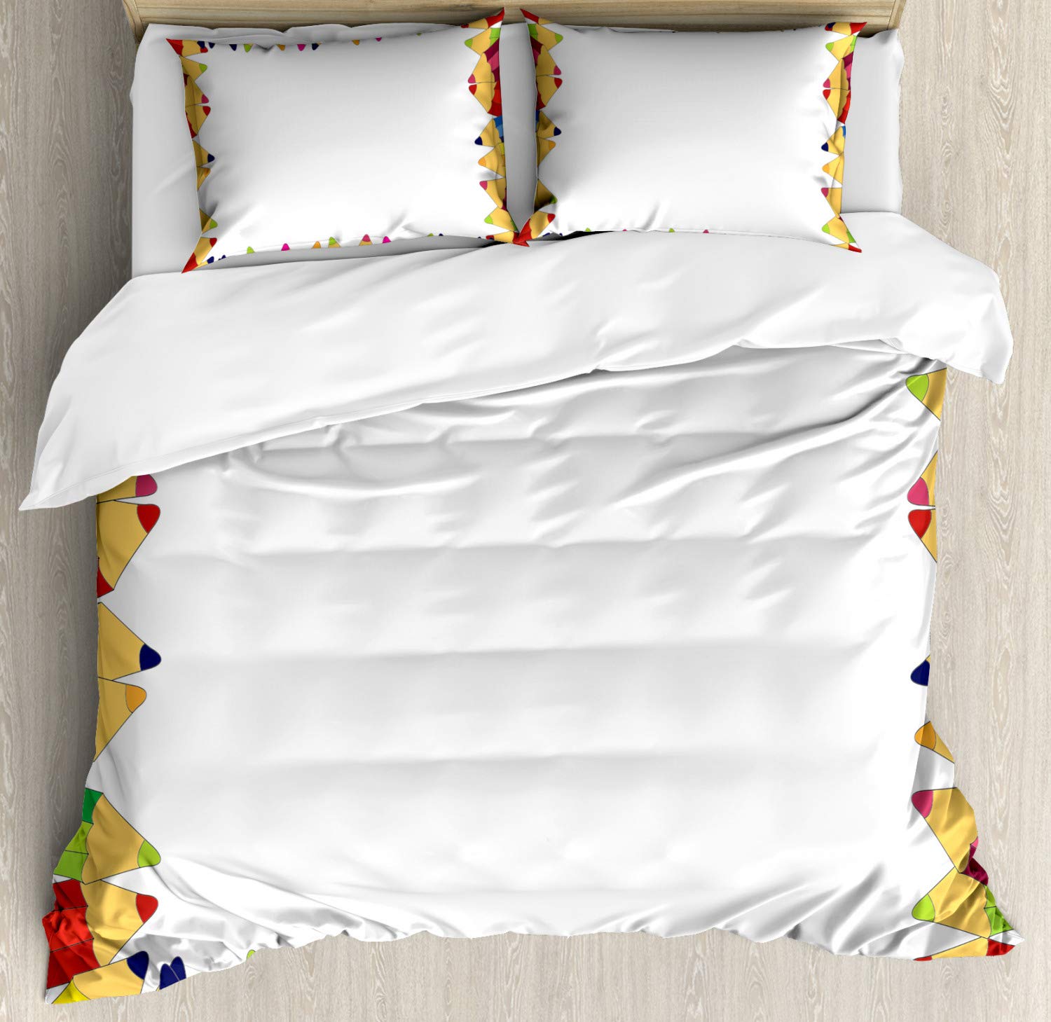 Ambesonne King Size Duvet Cover Set - Colorful Pencils Fun Time Theme Drawing Creativity 3-Piece Bedding Set with 2 Pillow Shams | Vibrant Multicolor Design for Kids Room, Teen Bedroom & Creative Space Decor