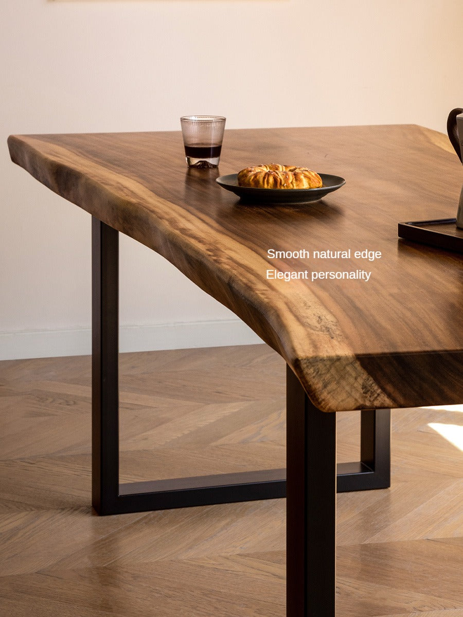 Premium Black Walnut Solid Wood Dining Table with Natural Edge - Large Top for Kitchen, Dining Room & Home Decor