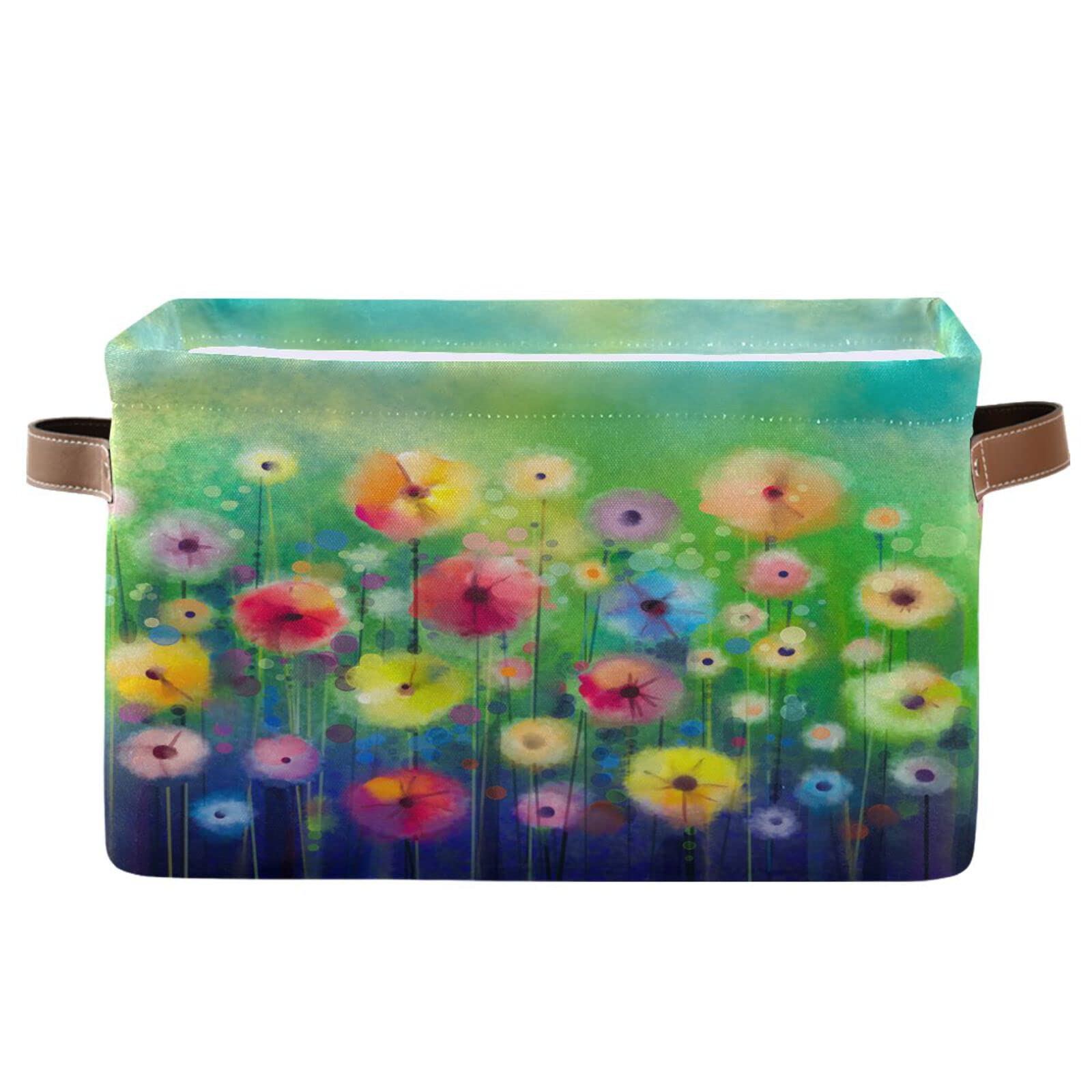 Abstract Floral Watercolor Foldable Storage Bin - Collapsible Fabric Storage Basket with Handles for Organizing Toys, Nursery, Shelf, Closet, Bedroom & Office - Perfect for Home Organization & Space Saving (1PC)