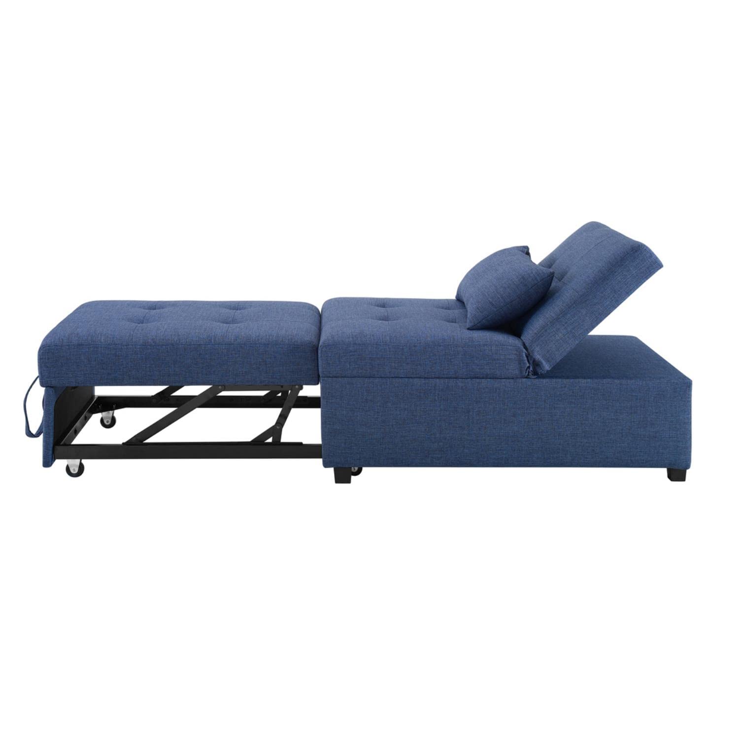 Powell Furniture Linon Boone Blue Upholstered Convertible Sofa Bed - Comfortable Sleeper Sofa for Small Spaces, Guest Rooms & Apartments