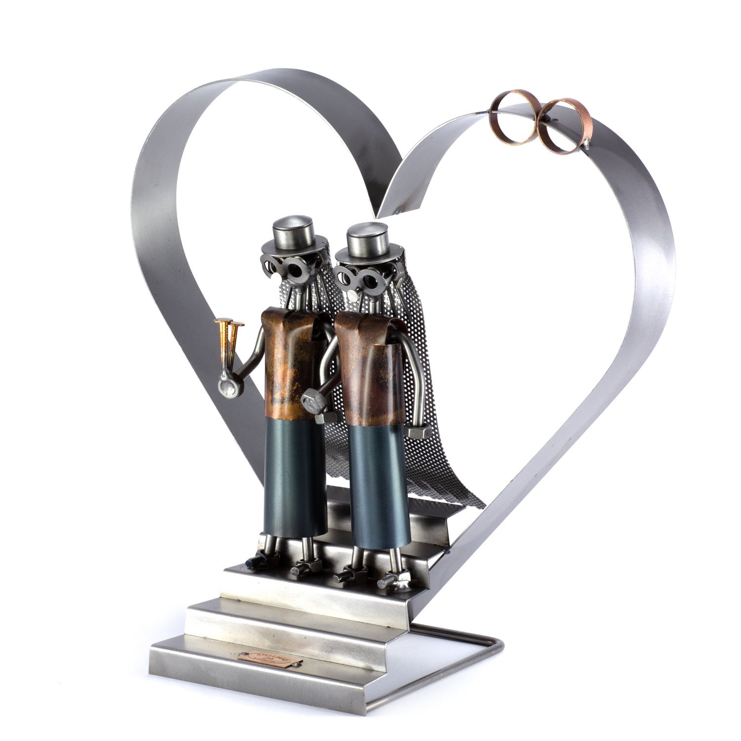 Handmade XXL Nuts and Bolts Metal Sculpture - Bride and Bride Figurine | Made in Germany | Unique Wedding Decor, Home Ornament & Gift Idea