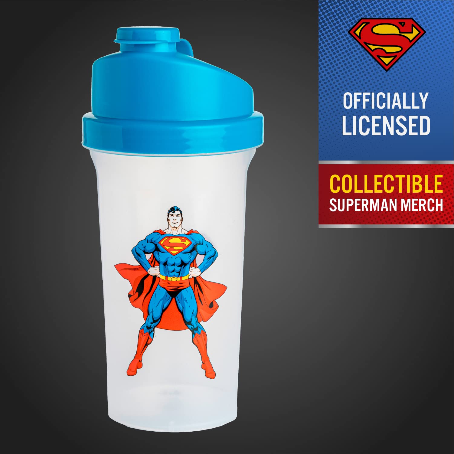 Official DC Comics Superman Protein Shaker Bottle - 23oz BPA-Free Fitness Blender Cup for Gym, Workouts & Superhero Fans - Perfect for Protein Shakes, Smoothies & Post-Workout Drinks