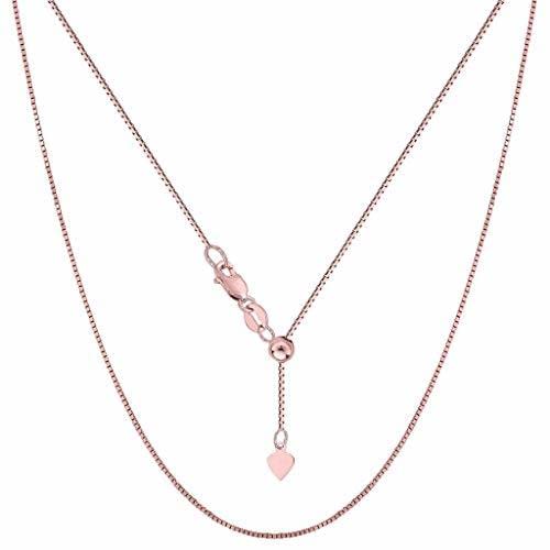 14K Solid Gold Adjustable Box Chain Necklace - 0.7mm Thin Diamond-Cut Chain for Pendants & Charms | Yellow, White & Rose Gold Options | Extends to 22