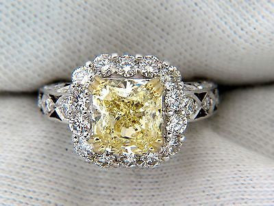 5.52CT GIA Certified Natural Fancy Yellow Cushion Diamond Cluster Halo Ring - VVS1 Clarity, Elegant Engagement & Wedding Jewelry for Women