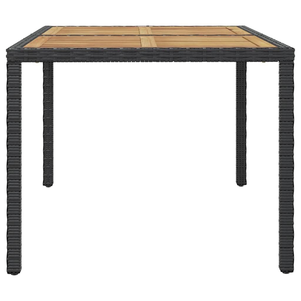 vidaXL 7-Piece Patio Dining Set with Wood Tabletop & Rattan Chairs - Black Poly Rattan Outdoor Furniture with Cushions | Perfect for Backyard, Garden, Poolside & Patio Dining