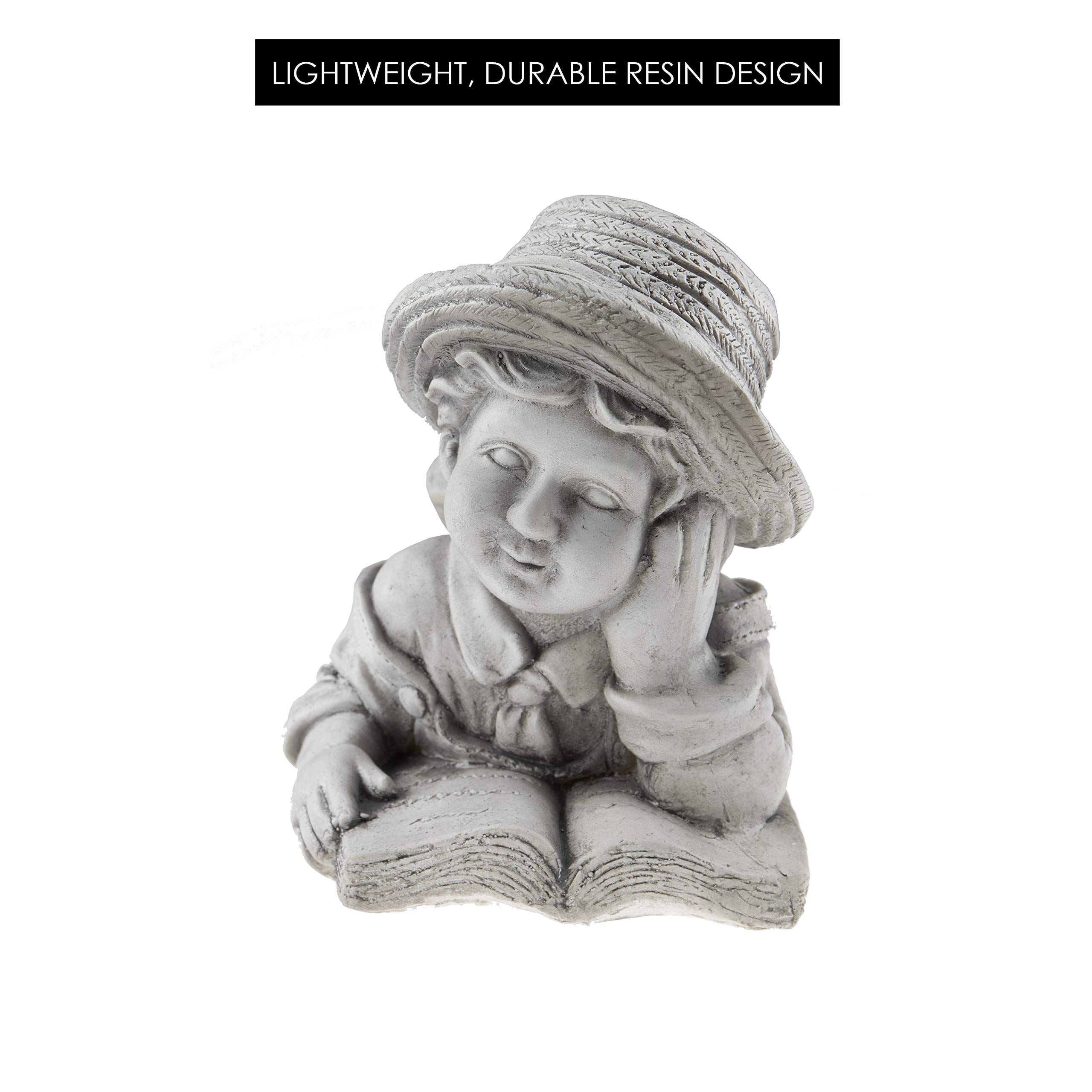 Resin Garden Statue of Boy Reading Book - Indoor Outdoor Decorative Figurine for Home, Patio, Yard & Garden | Perfect Gift for Book Lovers & Literary-Themed Decor