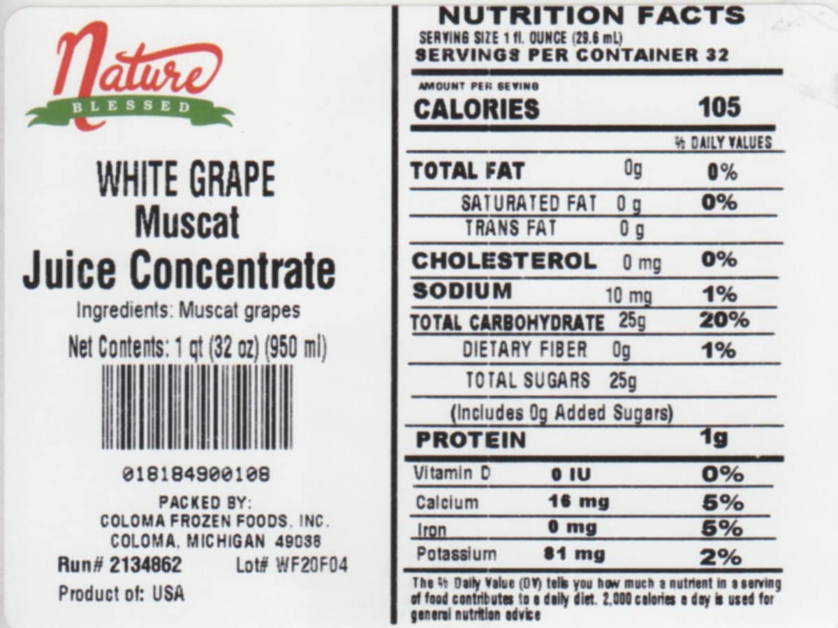 100% Pure Muscat White Grape Juice Concentrate - 4 Quarts (4/32 fl oz Bottles) | Natural Fruit Juice for Winemaking, Home Brewing, Smoothies, Cocktails & Jelly Making | Perfect for DIY Wine, Healthy Drinks & Desserts