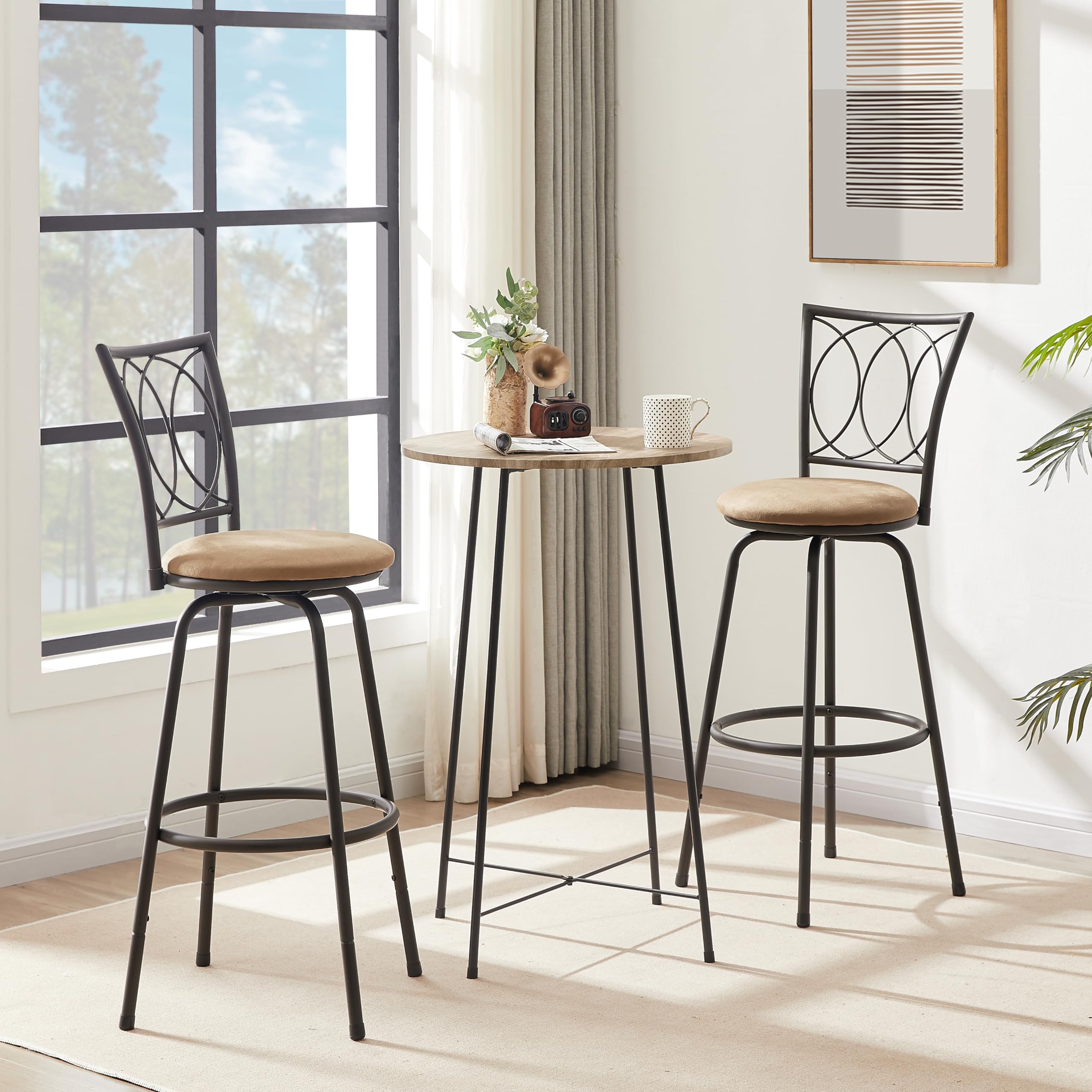 VECELO Adjustable Bar Stools with 360° Swivel Seat & Comfortable Round Cushions - Steel Bistro Pub Chairs for Kitchen Island, Breakfast Nook & Home Bar