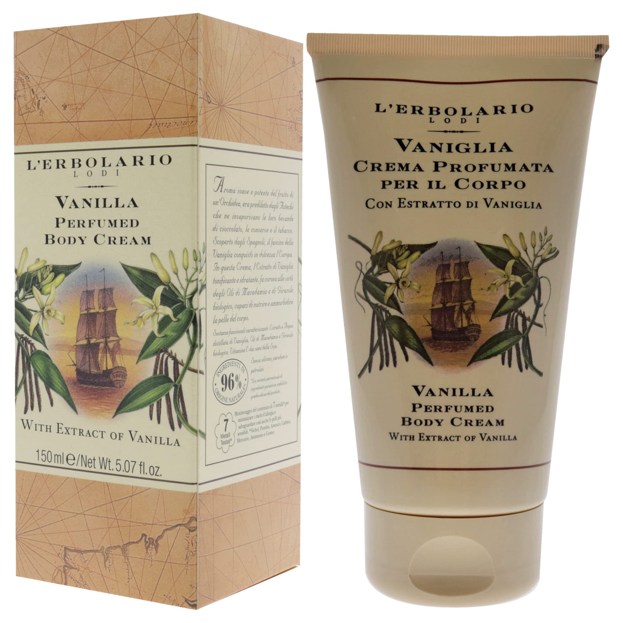 LErbolario Vanilla Perfumed Body Cream for Unisex - 5.07 oz Moisturizing Lotion for Dry Skin | Perfect for Daily Hydration & Relaxing Massage