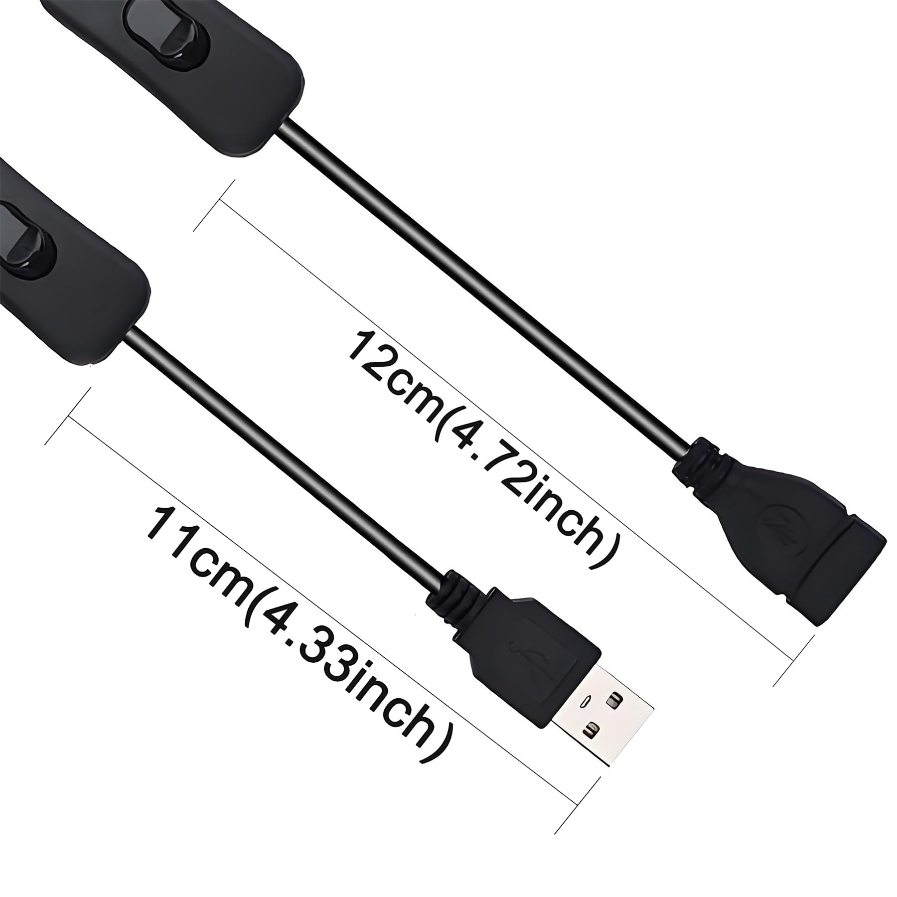 USB A to USB B Switch Cable (0.3M) - 2 Pack On/Off Extension Cord for Driving Recorder, LED Desk Lamp, USB Fan & LED Strips - Perfect for Home Office, Car Accessories & DIY Lighting Projects