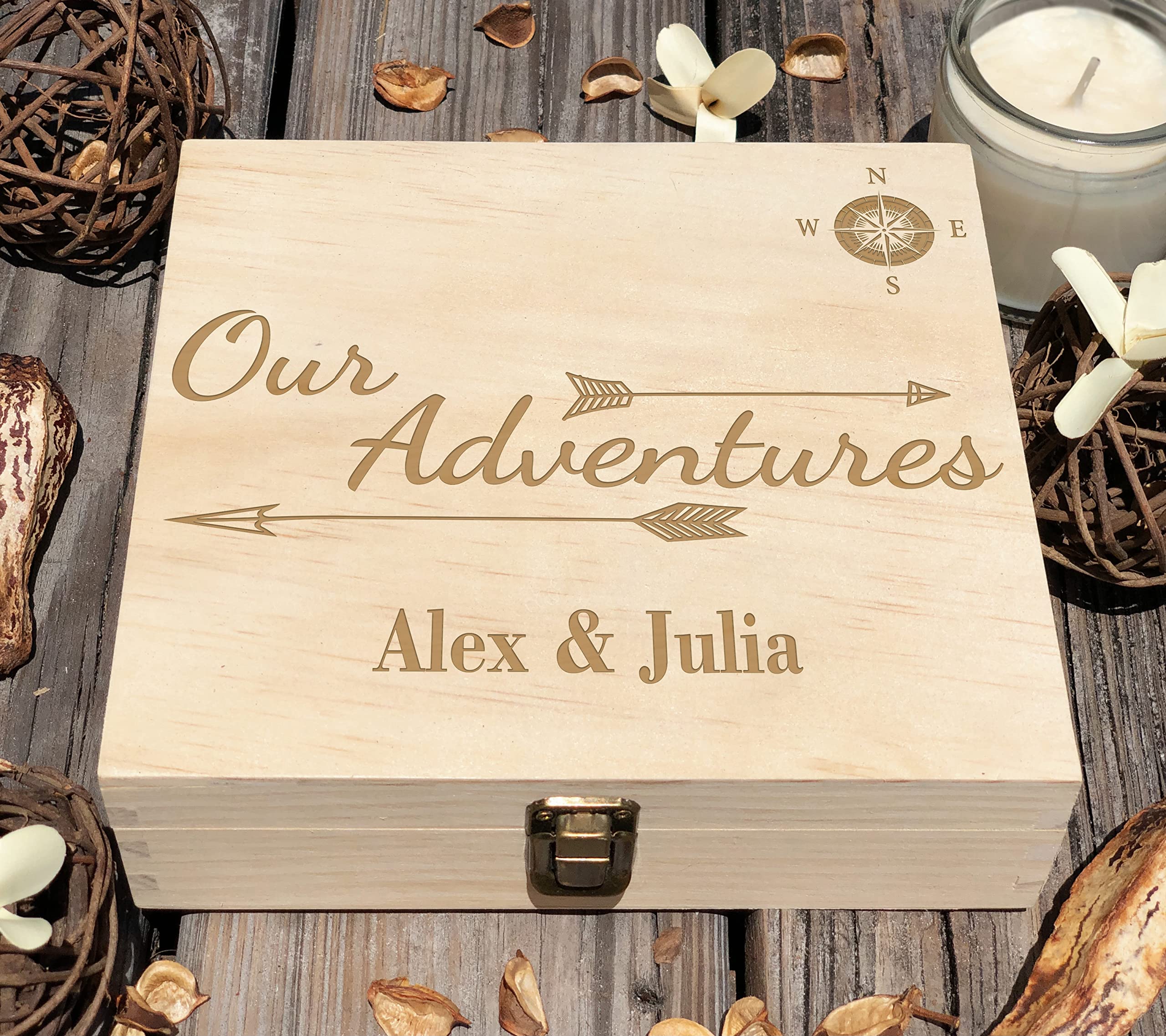 Handcrafted Wooden Keepsake Box - 8.5x8x2.5 Inch Memory Gift Box for 5th Anniversary, Travel Mementos & Special Occasions | Custom Engraving Available | Perfect for Wedding, Birthday & Romantic Gifts