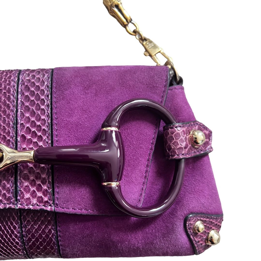 Gucci Purple Python Trim Suede Horsebit Bag by Tom Ford - Luxury Designer Handbag for Women, Perfect for Parties & Evening Events