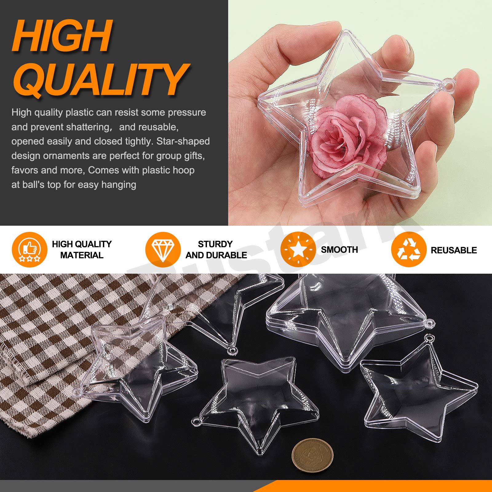16Pcs Clear Plastic Star Fillable Ornament Balls - DIY Christmas Craft Decorations for Tree, Wedding, Party (8-10cm Diameter) - Perfect for Holiday Decor, Gift Filling & Home Decoration Projects