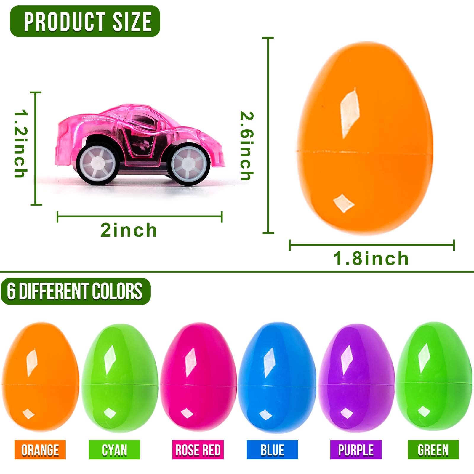 24 Pack Prefilled Easter Eggs with Pull-Back Car Toys - 24 Assorted Vehicle Styles & 1 Golden Egg - Easter Basket Stuffers for Kids, Boys Party Favors & Egg Hunt Prizes - Perfect for Easter Celebrations, Birthday Parties and Classroom Rewards