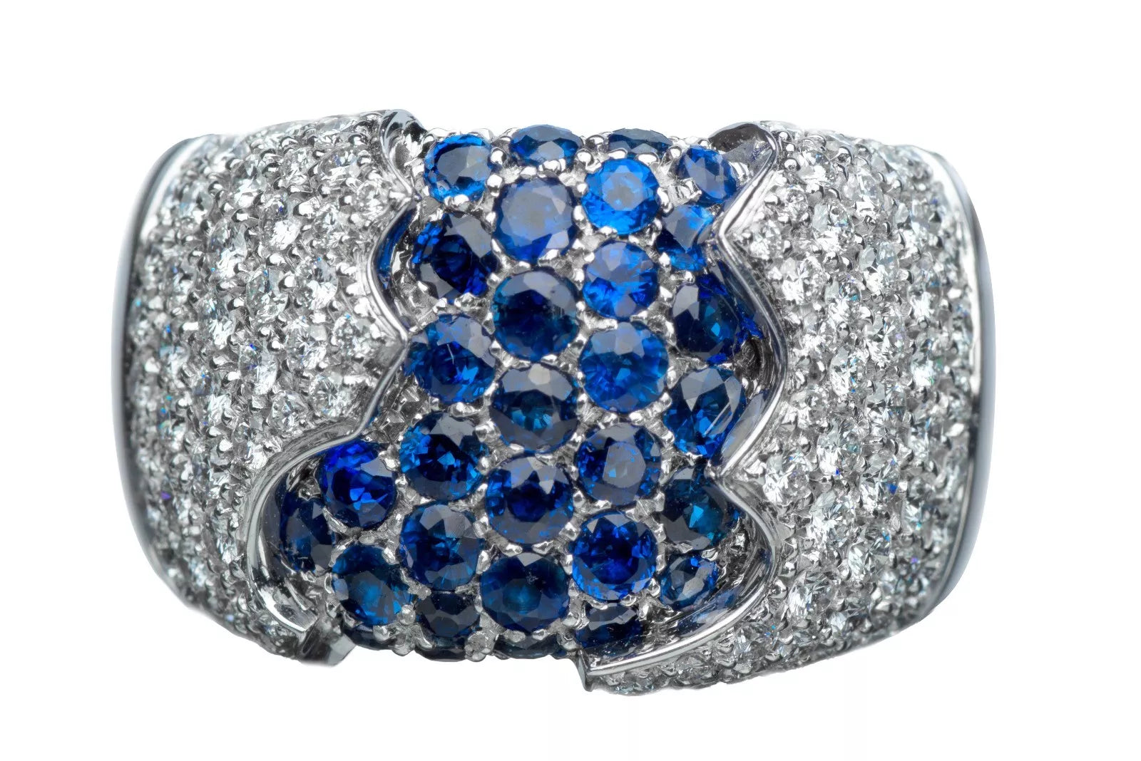 Damiani Fiordi 18K White Gold Diamond & Sapphire Ring for Women | Elegant Luxury Jewelry for Weddings, Anniversaries & Special Occasions