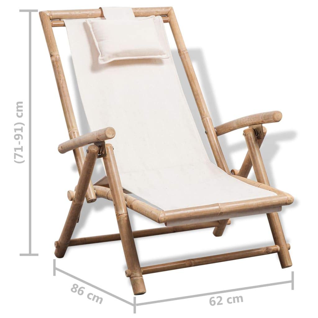 FAMIROSA Adjustable Folding Beach Chair - Portable Bamboo Chaise Lounge with Canvas Seat for Poolside, Patio, Backyard & Travel - 24.4