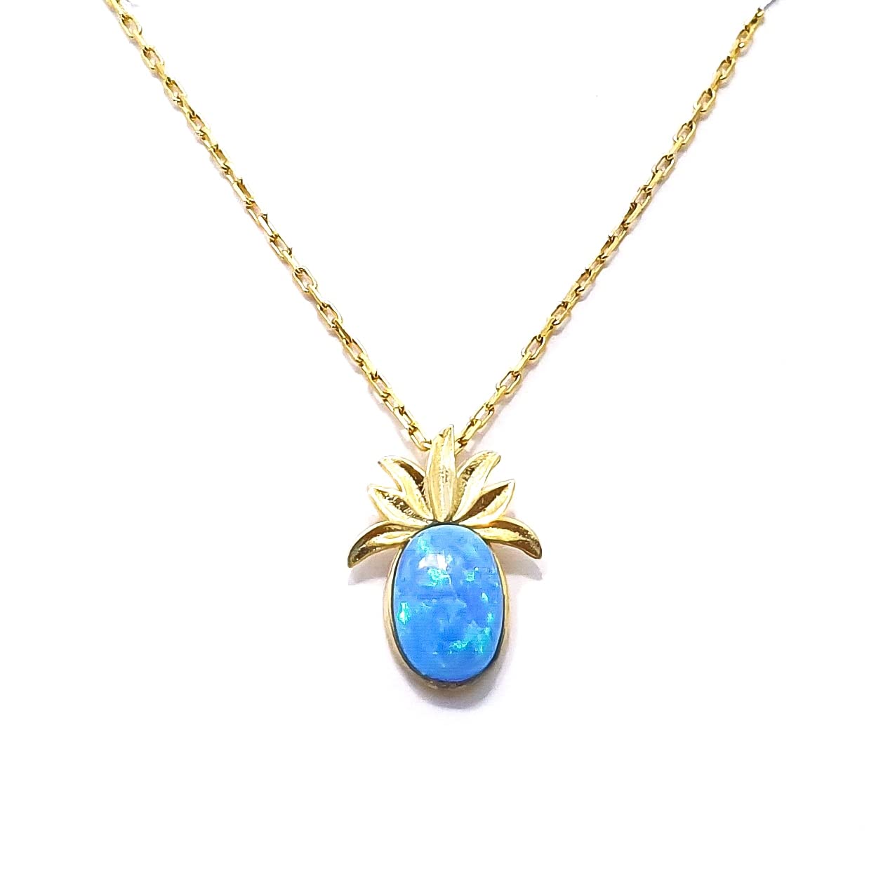 14K Solid Gold Pineapple Blue Opal Pendant Necklace - Dainty Blue Opal Jewelry for Women, Christmas Gift, Valentine's Day Gift, Mother's Day Gift (45cm, Yellow Gold) | Perfect for Everyday Wear, Special Occasions & Gift Giving