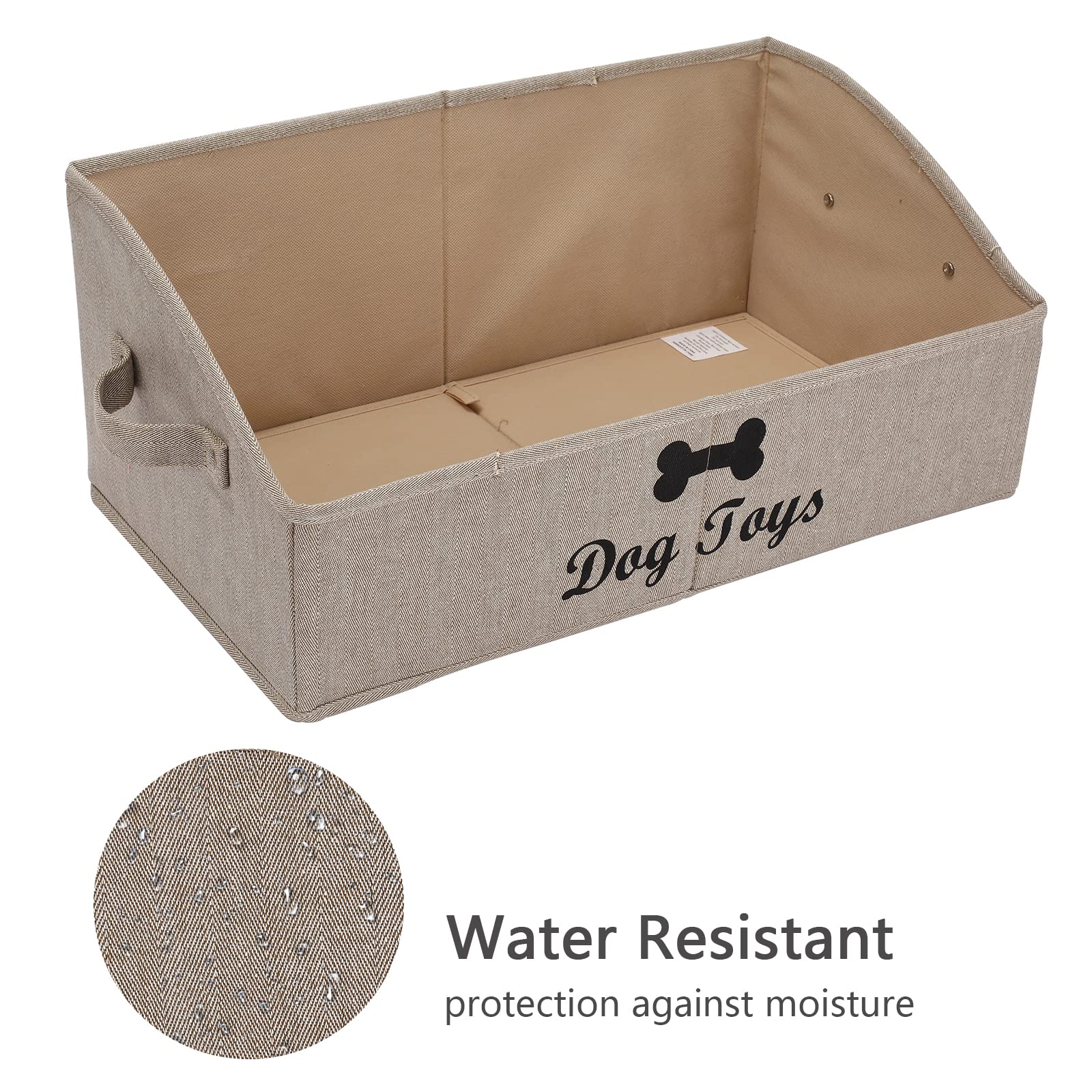 Foldable Fabric Dog Toy Storage Basket with Handle - Large Collapsible Trapezoid Organizer Bin for Pet Toys (Khaki Stripe) | Perfect for Living Room, Bedroom & Dog Play Area Organization