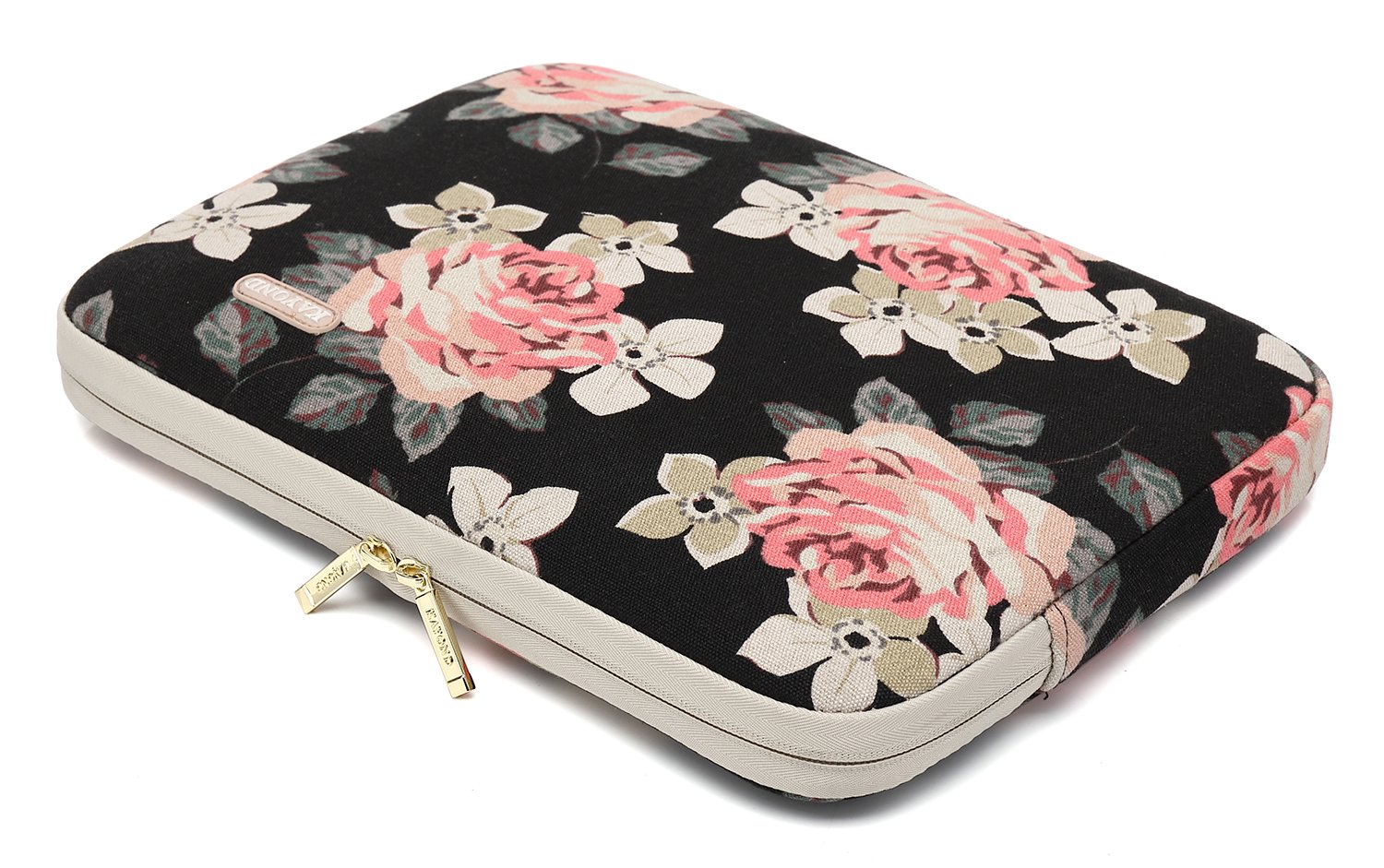 KAYOND 15.6 Inch Water-resistant Canvas Laptop Sleeve for MacBook Air/Pro 15.4, MacBook Pro 16 - Black Rose Pattern, Perfect for Work, Travel, and School