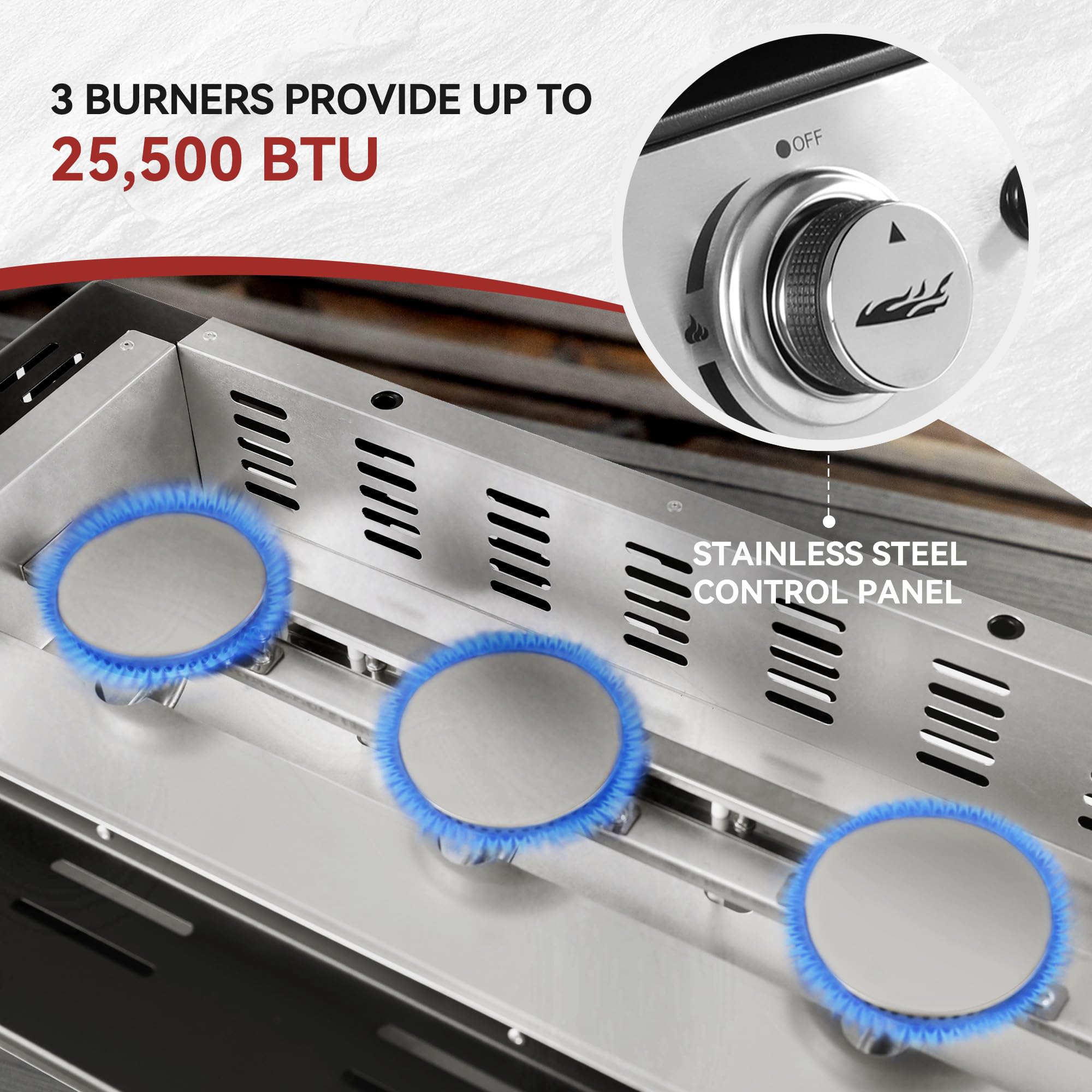 Royal Gourmet PD1301S 24-Inch Portable 3-Burner Gas Grill Griddle with Cover - 25,500 BTU Outdoor Cooking for Camping, Tailgating, Backyard BBQs & Picnics - Black
